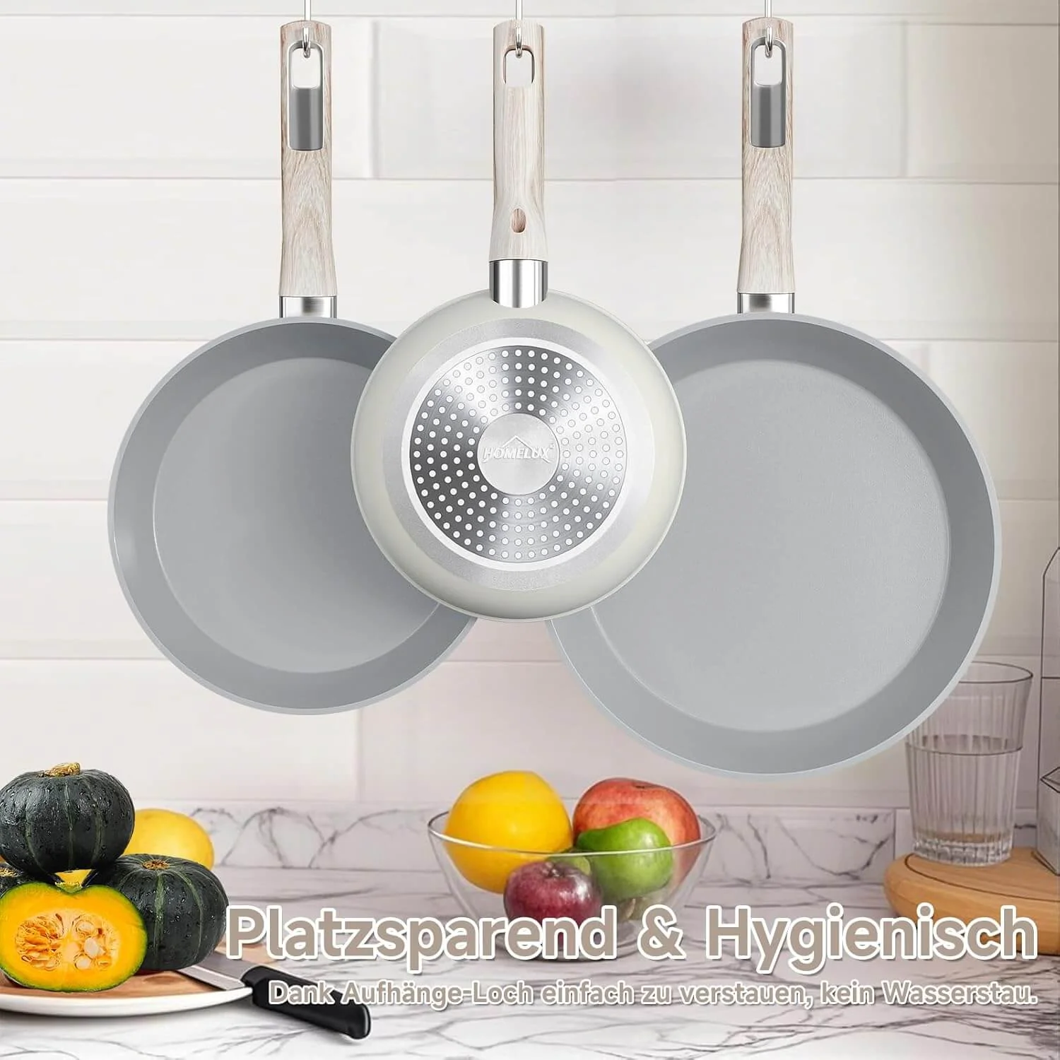 HOMELUX 3tlg Pfannenset Ø20/24/28cm Pfannen beschichtete Pfanne,Pfanne Induktion mit Antihaft-Beschichtung,geeignet für alle Herdarten - Image 6