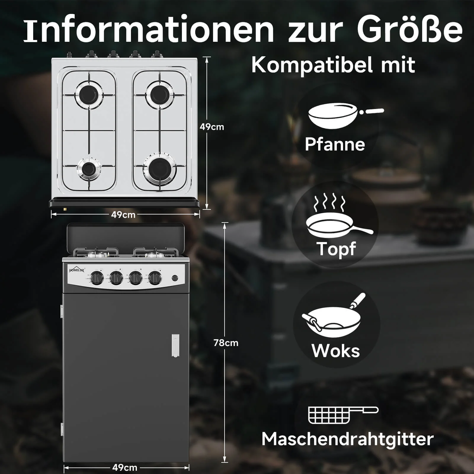 HOMELUX 4-flammiger Camping Gaskocher mit Aufbewahrungsbox 6,2 kW Gaskocher mit 1,5 m Anschlussschlauch und 50 mbar Druckminderer - Image 2