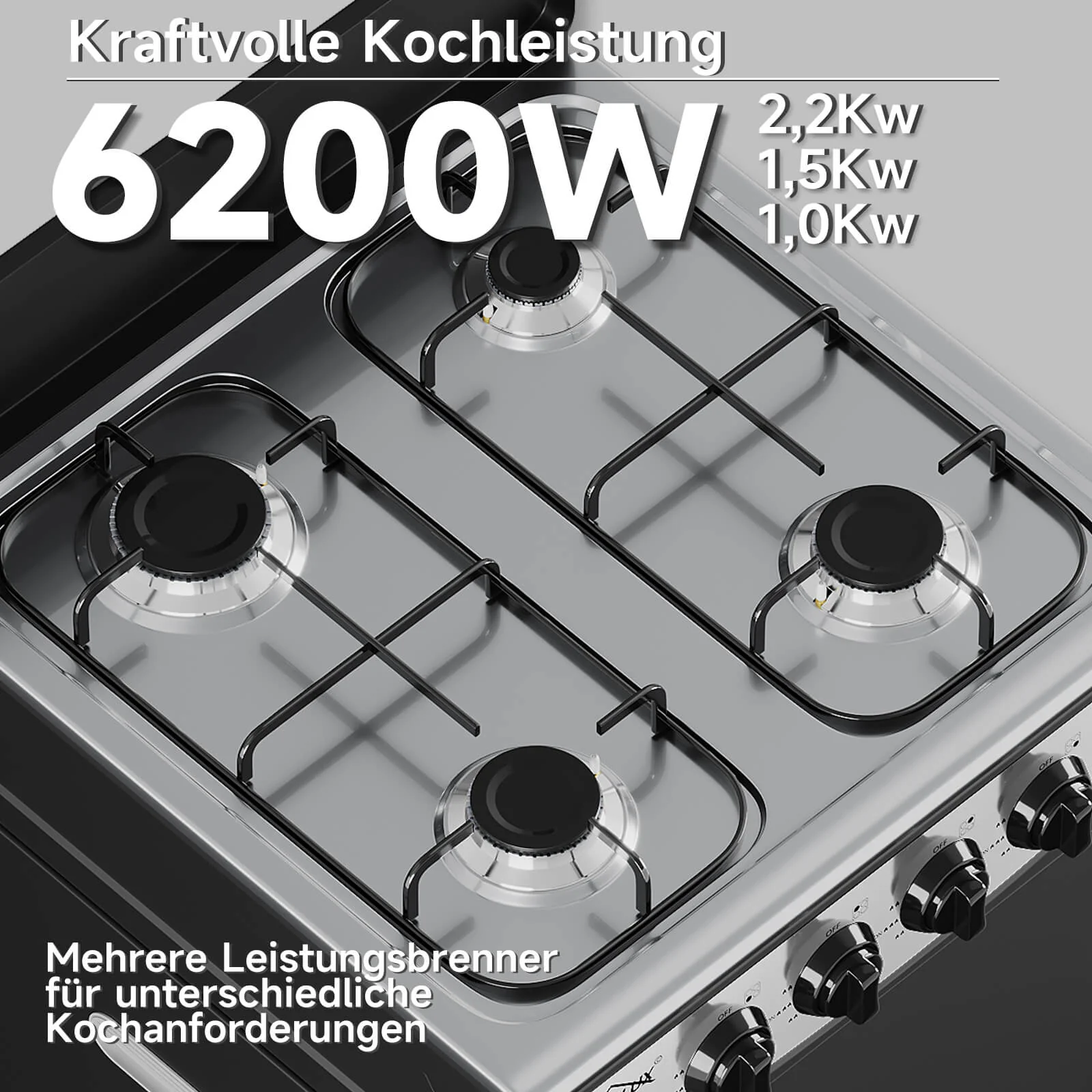 HOMELUX 4-flammiger Camping Gaskocher mit Aufbewahrungsbox 6,2 kW Gaskocher mit 1,5 m Anschlussschlauch und 50 mbar Druckminderer - Image 3