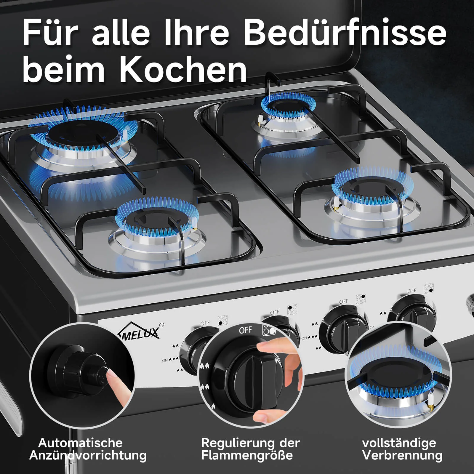 HOMELUX 4-flammiger Camping Gaskocher mit Aufbewahrungsbox 6,2 kW Gaskocher mit 1,5 m Anschlussschlauch und 50 mbar Druckminderer - Image 6
