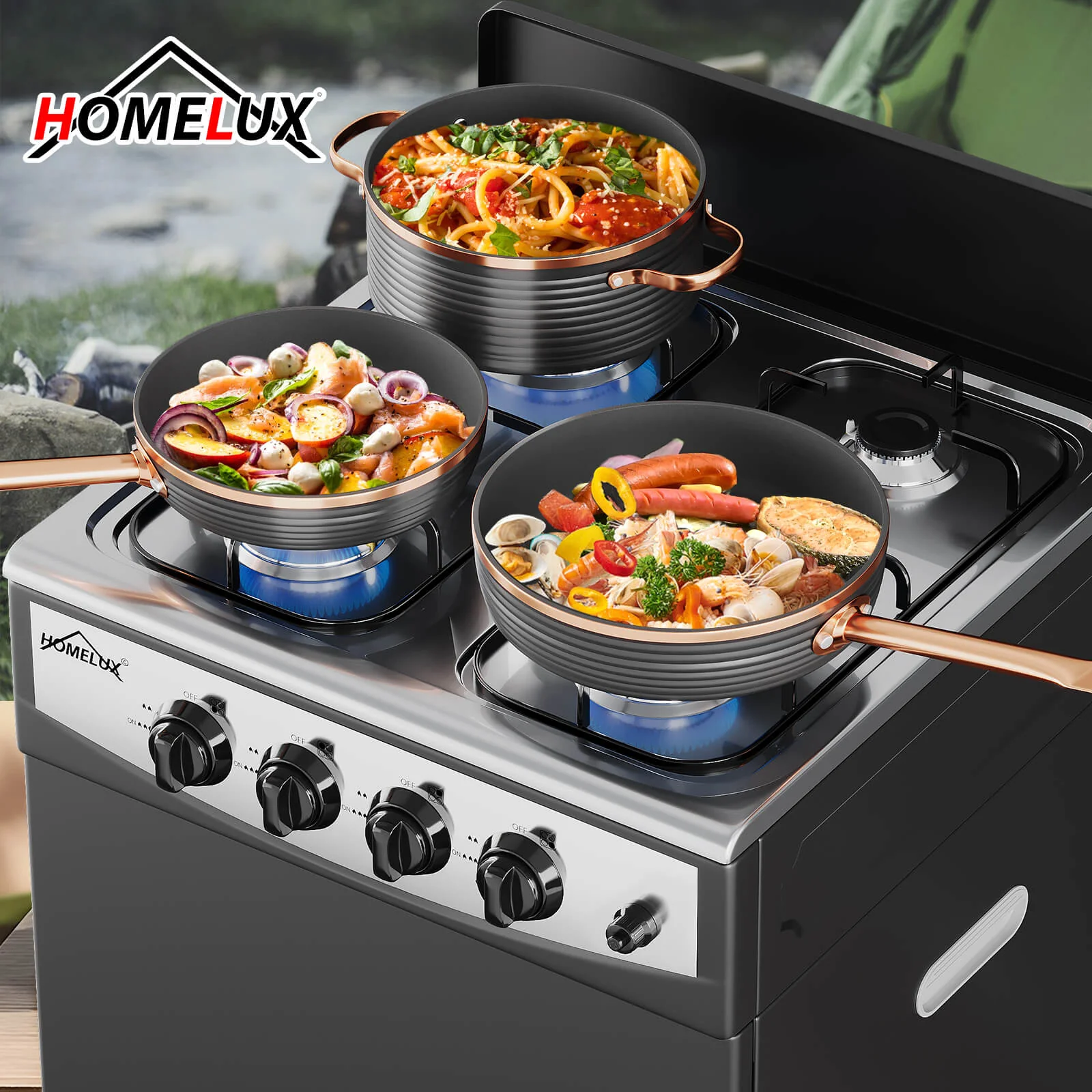 HOMELUX 4-flammiger Camping Gaskocher mit Aufbewahrungsbox 6,2 kW Gaskocher mit 1,5 m Anschlussschlauch und 50 mbar Druckminderer - Image 7