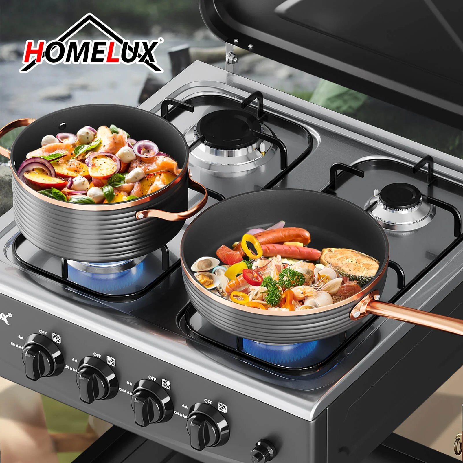 HOMELUX 4-flammiger Camping Gaskocher mit Regalen 6,2 kW Gaskocher mit 1,5 m Anschlussschlauch und 50 mbar Druckminderer - Image 7