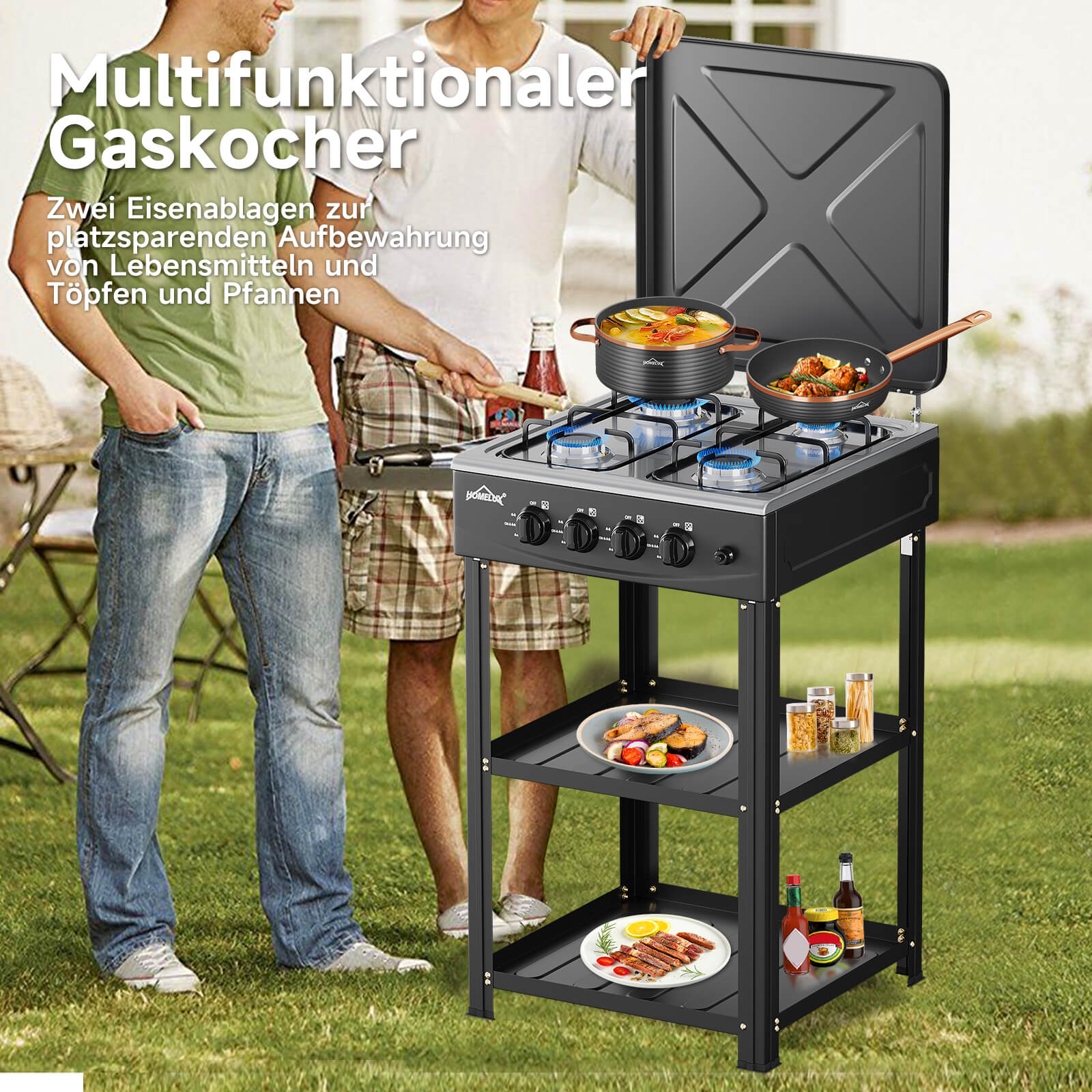 HOMELUX 4-flammiger Camping Gaskocher mit Regalen 6,2 kW Gaskocher mit 1,5 m Anschlussschlauch und 50 mbar Druckminderer - Image 8