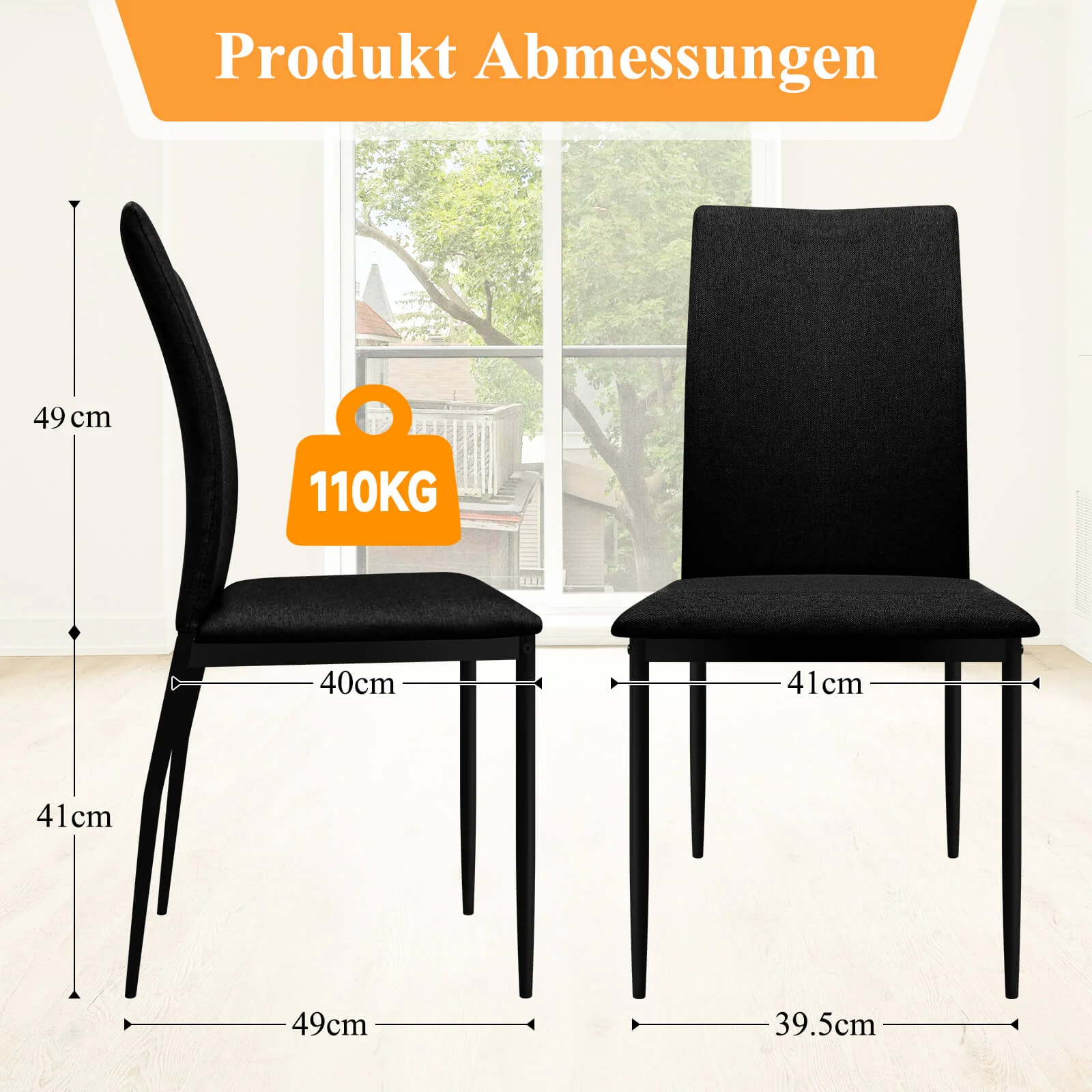 HOMELUX 4er Set Esszimmerstühle, modern, mit hoher Rückenlehne, Leinenpolster & Metallbeinen, 110 kg belastbar - Image 10