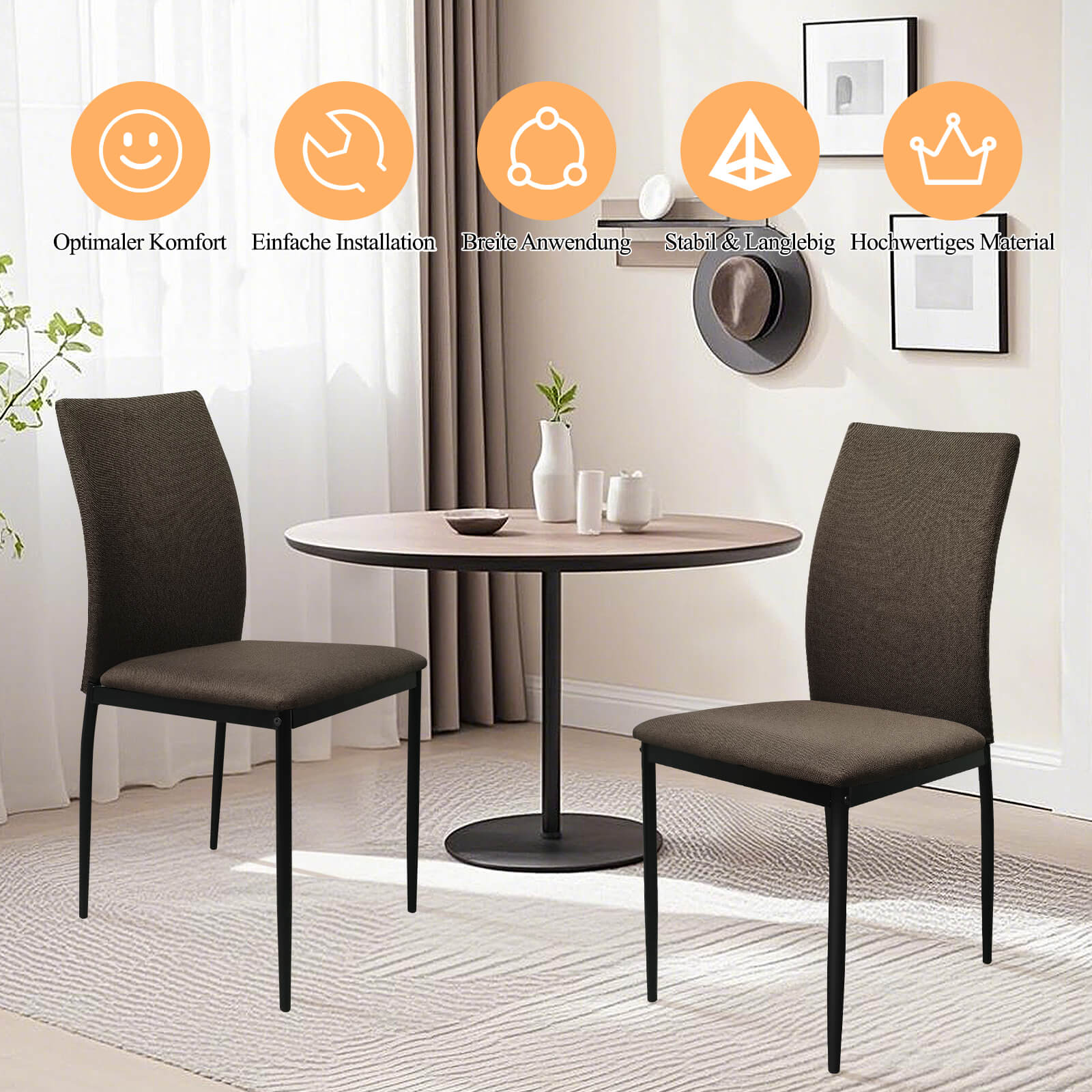 HOMELUX 4er Set Esszimmerstühle, modern, mit hoher Rückenlehne, Leinenpolster & Metallbeinen, 110 kg belastbar - Image 2