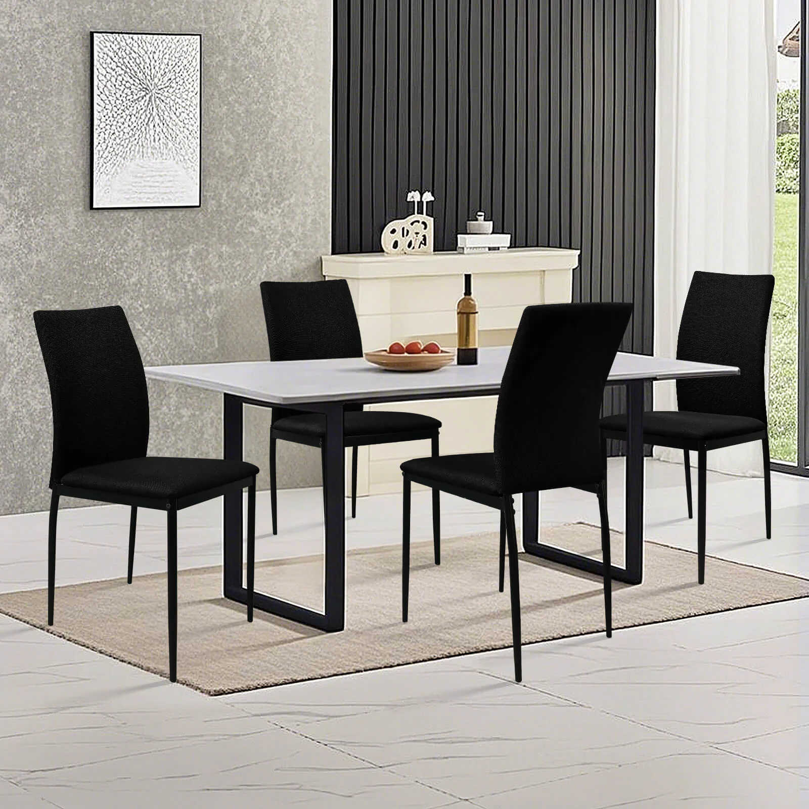 HOMELUX 4er Set Esszimmerstühle, modern, mit hoher Rückenlehne, Leinenpolster & Metallbeinen, 110 kg belastbar - Image 3