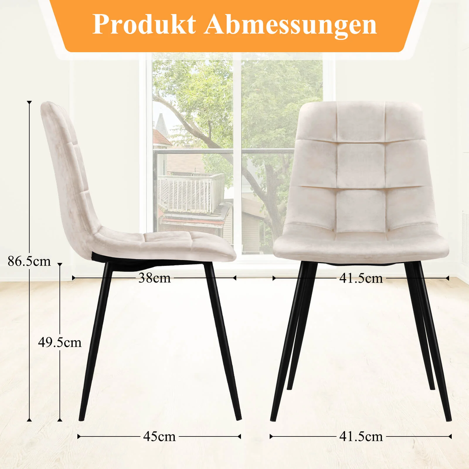 HOMELUX 4er Set Küchen Esszimmerstühle mit Rückenlehne & Samtbezug, ergonomische Sitzfläche, Metallbeine, 110 kg belastbar - Image 3