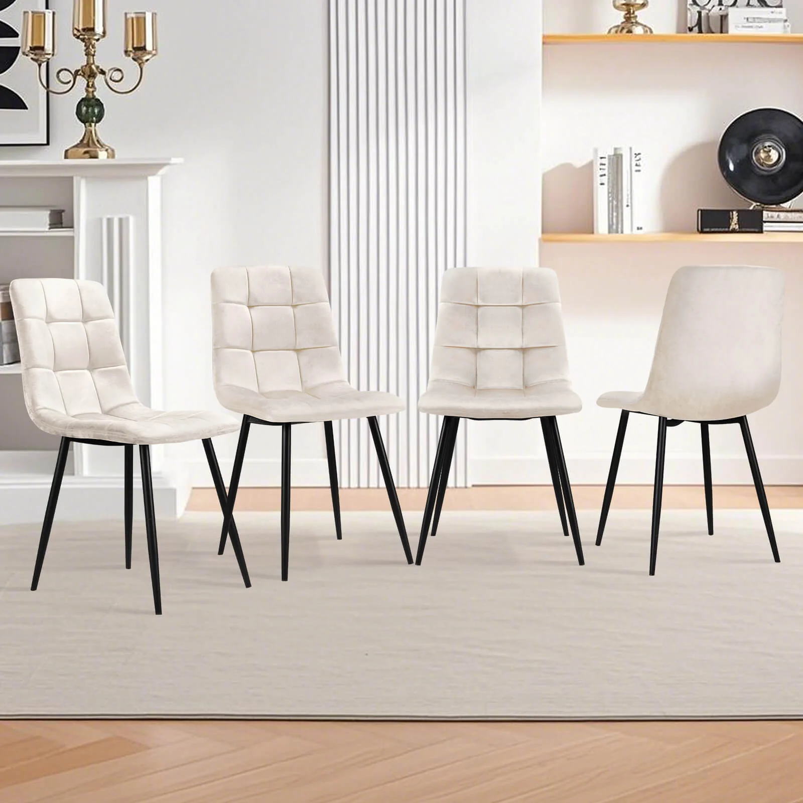 HOMELUX 4er Set Küchen Esszimmerstühle mit Rückenlehne & Samtbezug, ergonomische Sitzfläche, Metallbeine, 110 kg belastbar - Image 4