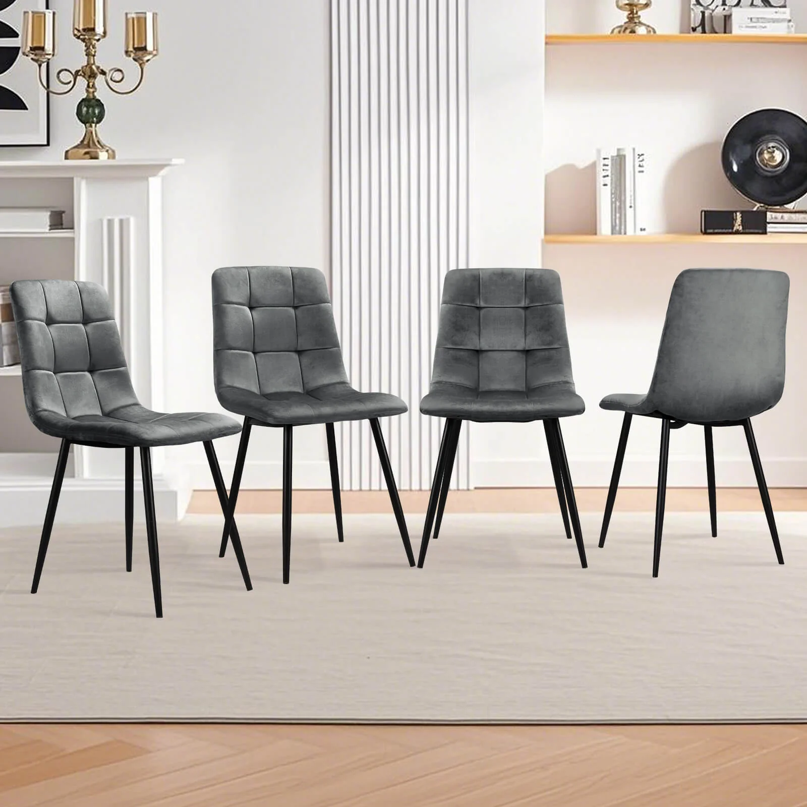 HOMELUX 4er Set Küchen Esszimmerstühle mit Rückenlehne & Samtbezug, ergonomische Sitzfläche, Metallbeine, 110 kg belastbar - Image 6