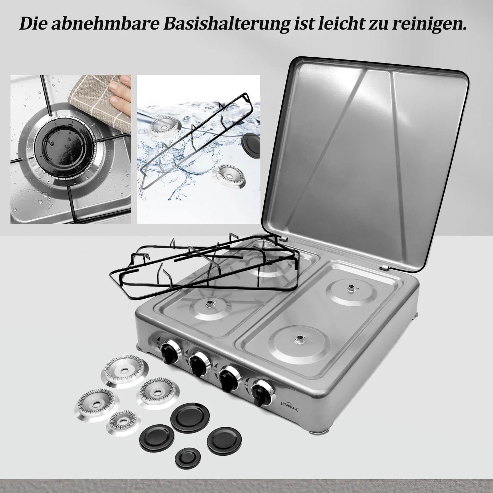 HOMELUX 6,2 KW Gaskocher,4 flammig Campingkocher Kochfeld Kocher mit Deckel Herd Gas Outdoor - Image 10