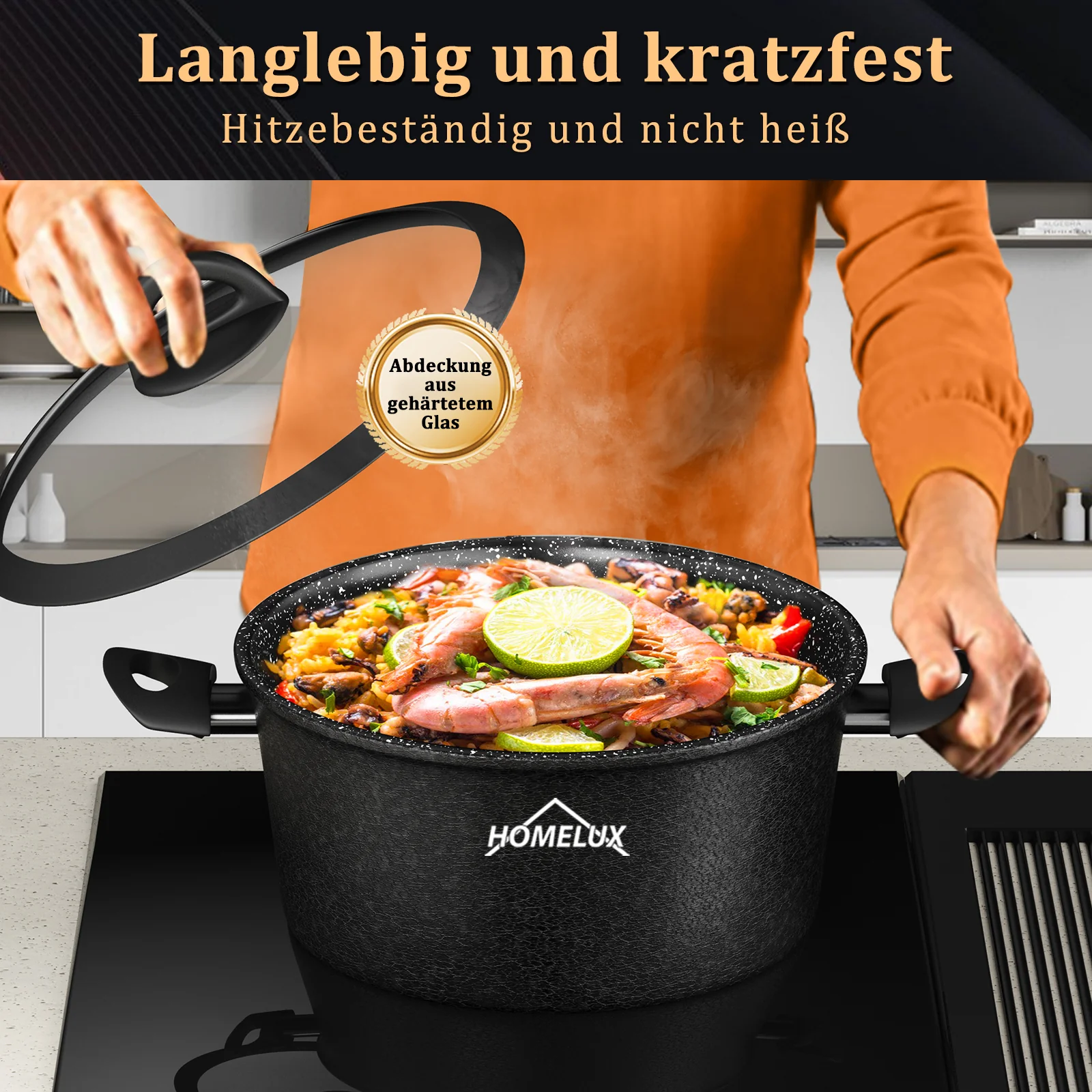 HOMELUX 6-teiliges Kochgeschirr-Set aus Hartaluminium, Antihaftbeschichtung, Glasdeckel, Induktion & alle Herdarten - Image 7