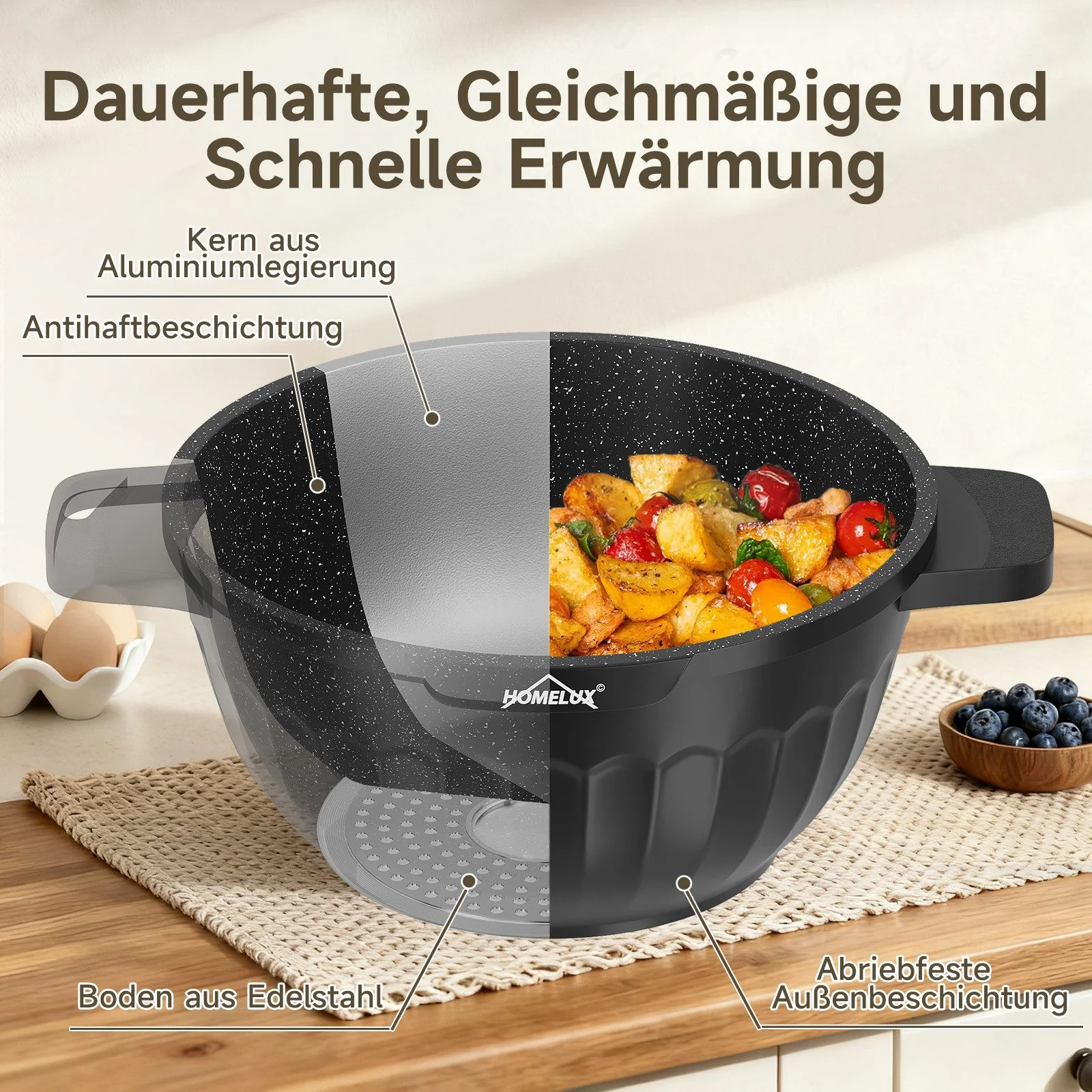 HOMELUX Topf-Set 8-tlg Kochtopf Set Induktions 20/24/28/32cm Töpfe Set mit Deckel 8-teiliges Topfset Induktion - Image 4