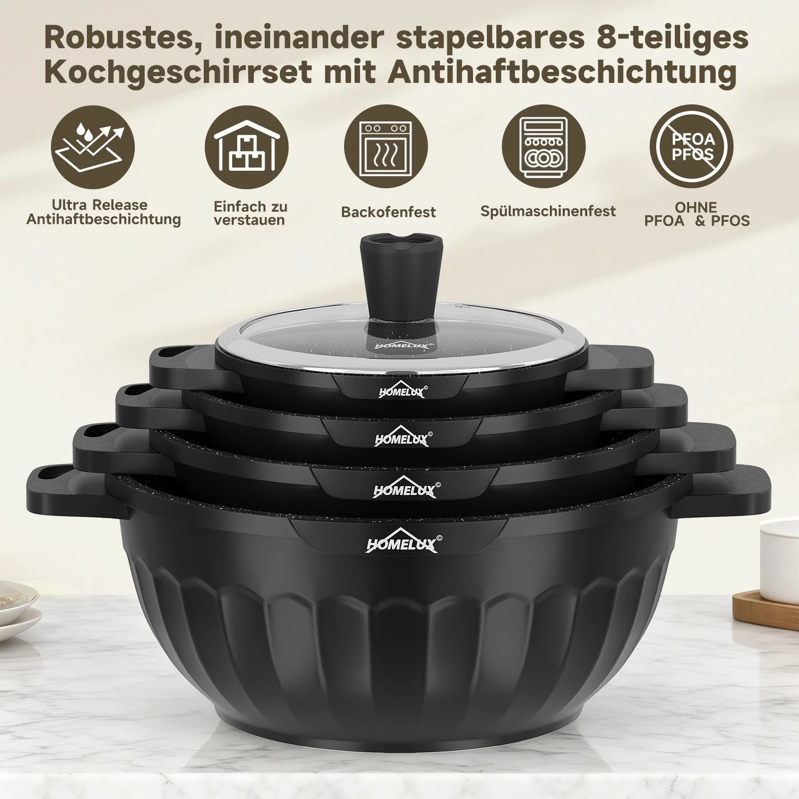 HOMELUX Topf-Set 8-tlg Kochtopf Set Induktions 20/24/28/32cm Töpfe Set mit Deckel 8-teiliges Topfset Induktion - Image 5