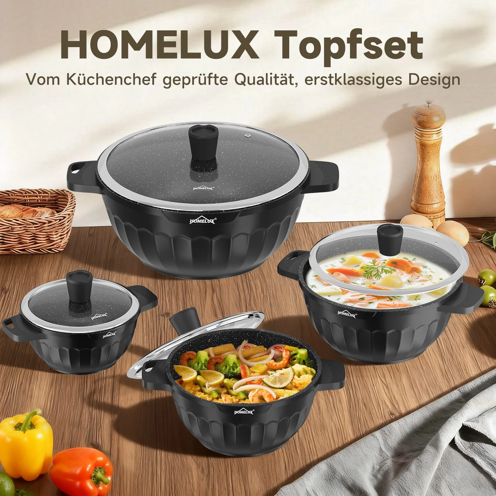 HOMELUX Topf-Set 8-tlg Kochtopf Set Induktions 20/24/28/32cm Töpfe Set mit Deckel 8-teiliges Topfset Induktion - Image 6