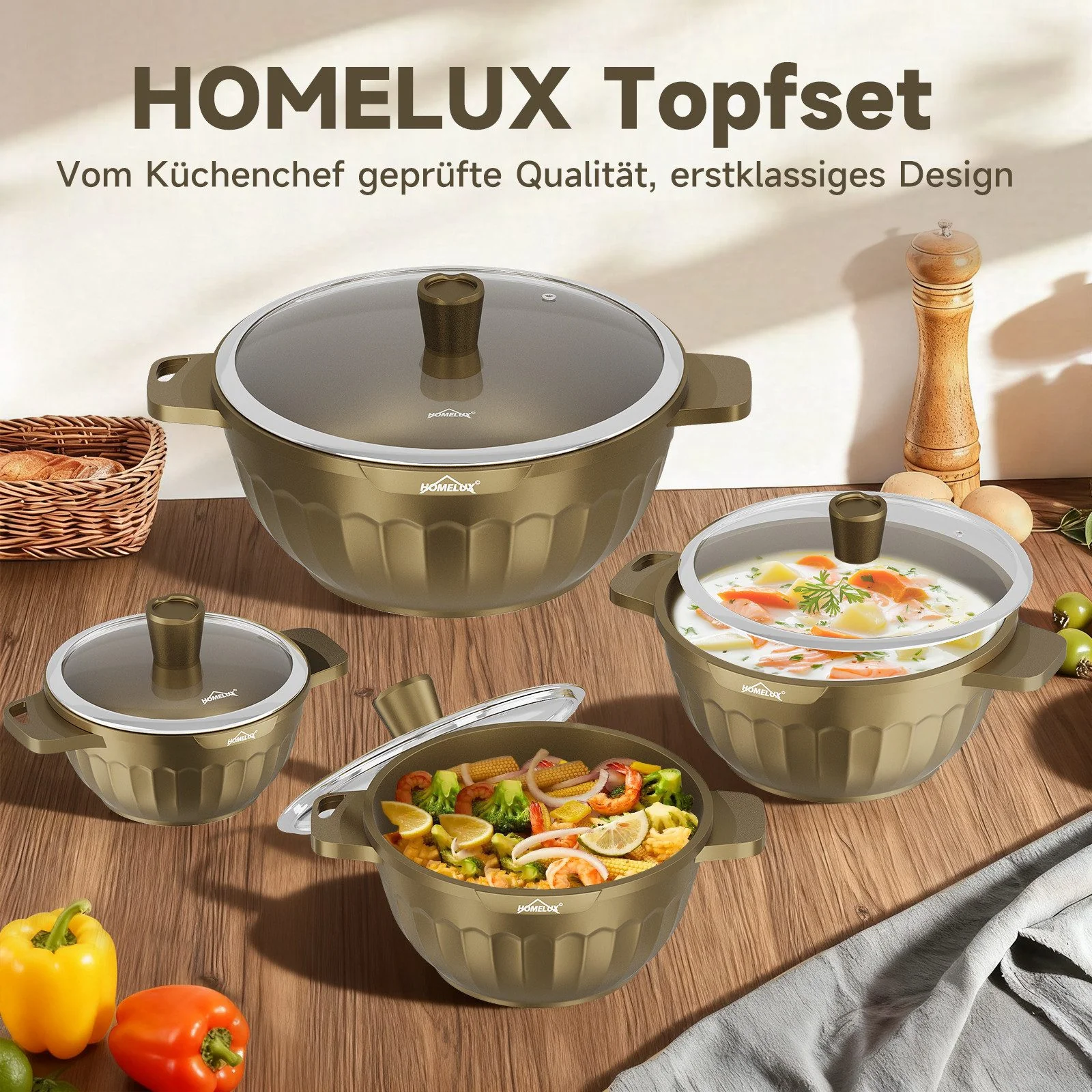 HOMELUX Topf-Set 8-tlg Kochtopf Set Induktions 20/24/28/32cm Töpfe Set mit Deckel 8-teiliges Topfset Induktion - Image 9