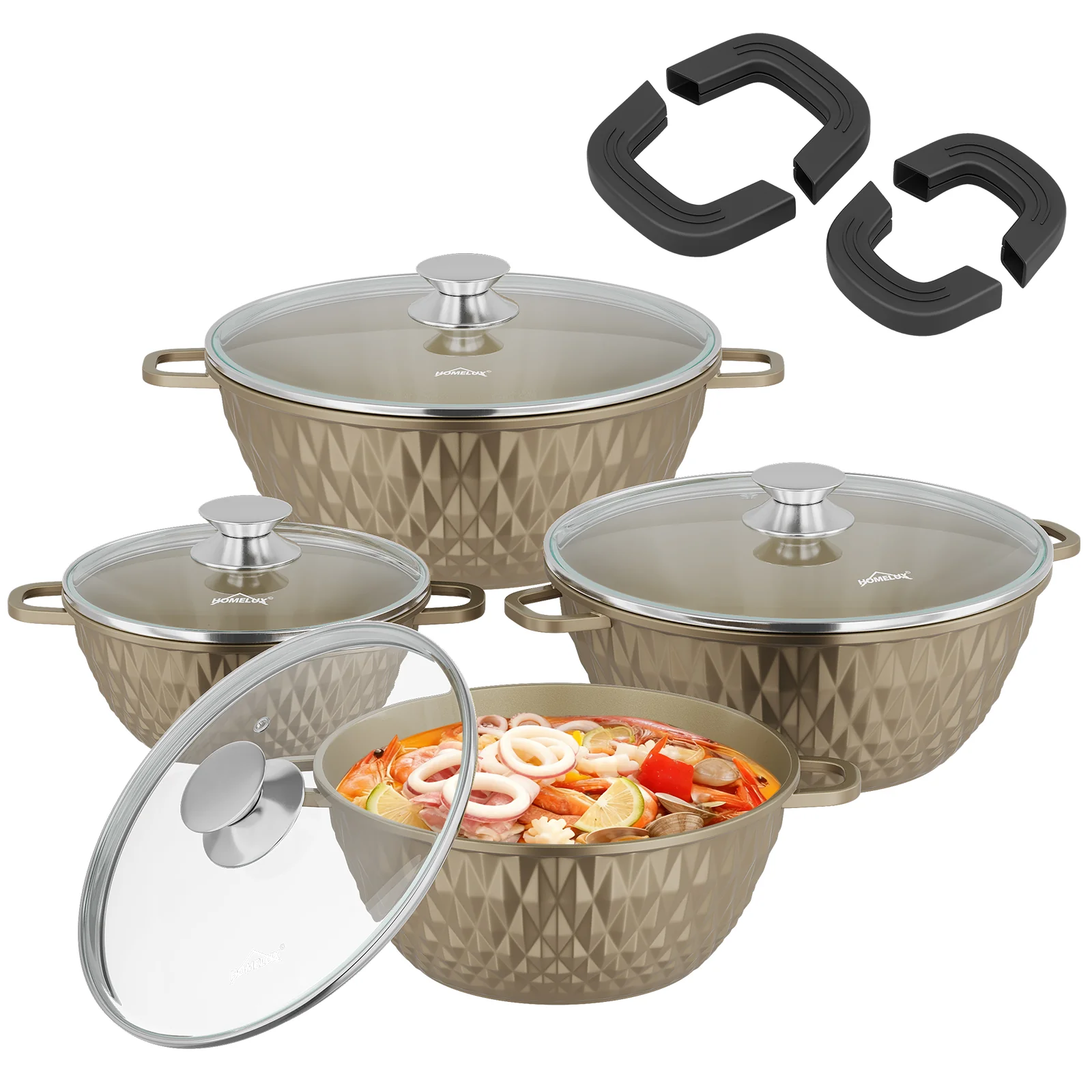 HOMELUX Aluguss Kochtopfset 8-teilig Induktion, Antihaft Topfset mit Glasdeckel, 20-32 cm, PFOA-frei - Image 2