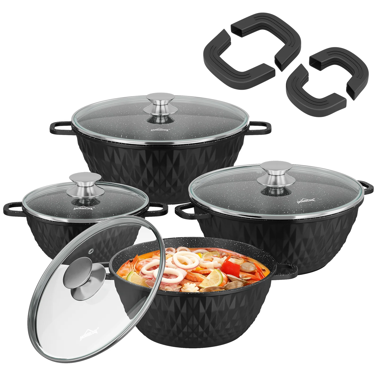 HOMELUX Aluguss Kochtopfset 8-teilig Induktion, Antihaft Topfset mit Glasdeckel, 20-32 cm, PFOA-frei - Image 3