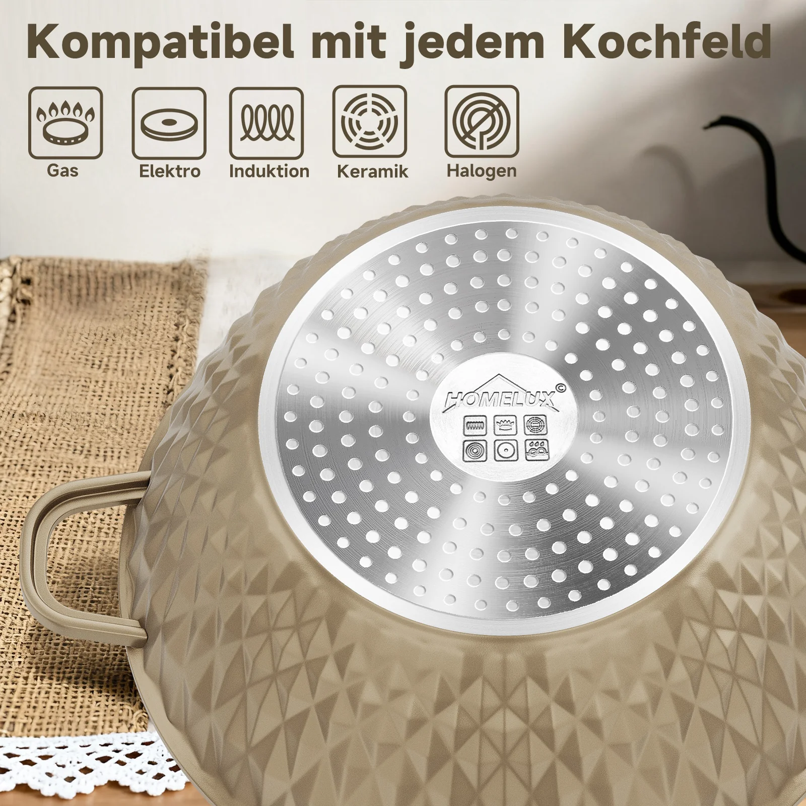 HOMELUX Aluguss Kochtopfset 8-teilig Induktion, Antihaft Topfset mit Glasdeckel, 20-32 cm, PFOA-frei - Image 6