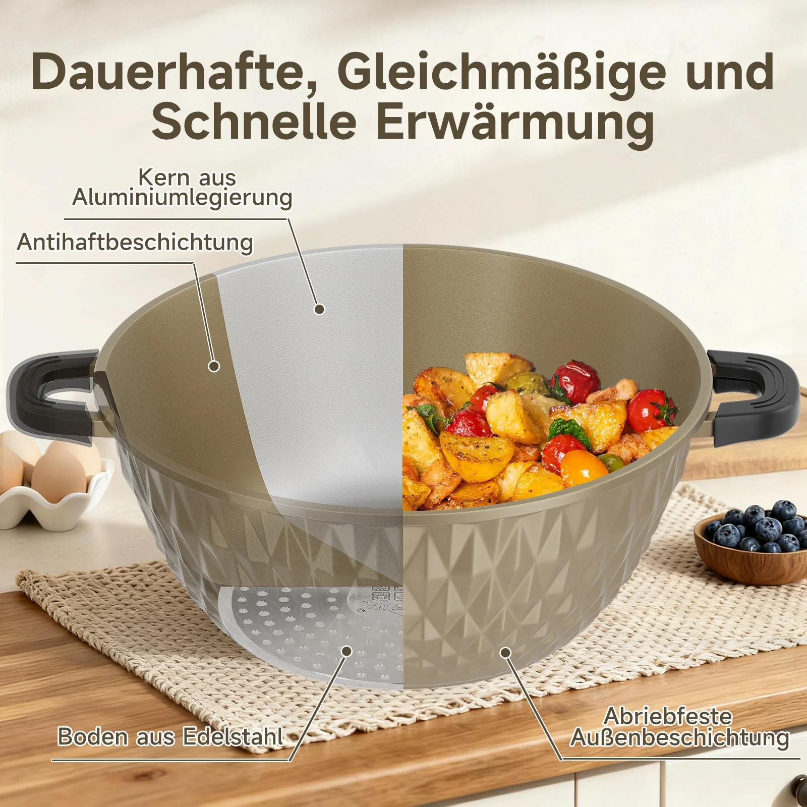 HOMELUX Aluguss Kochtopfset 8-teilig Induktion, Antihaft Topfset mit Glasdeckel, 20-32 cm, PFOA-frei - Image 7