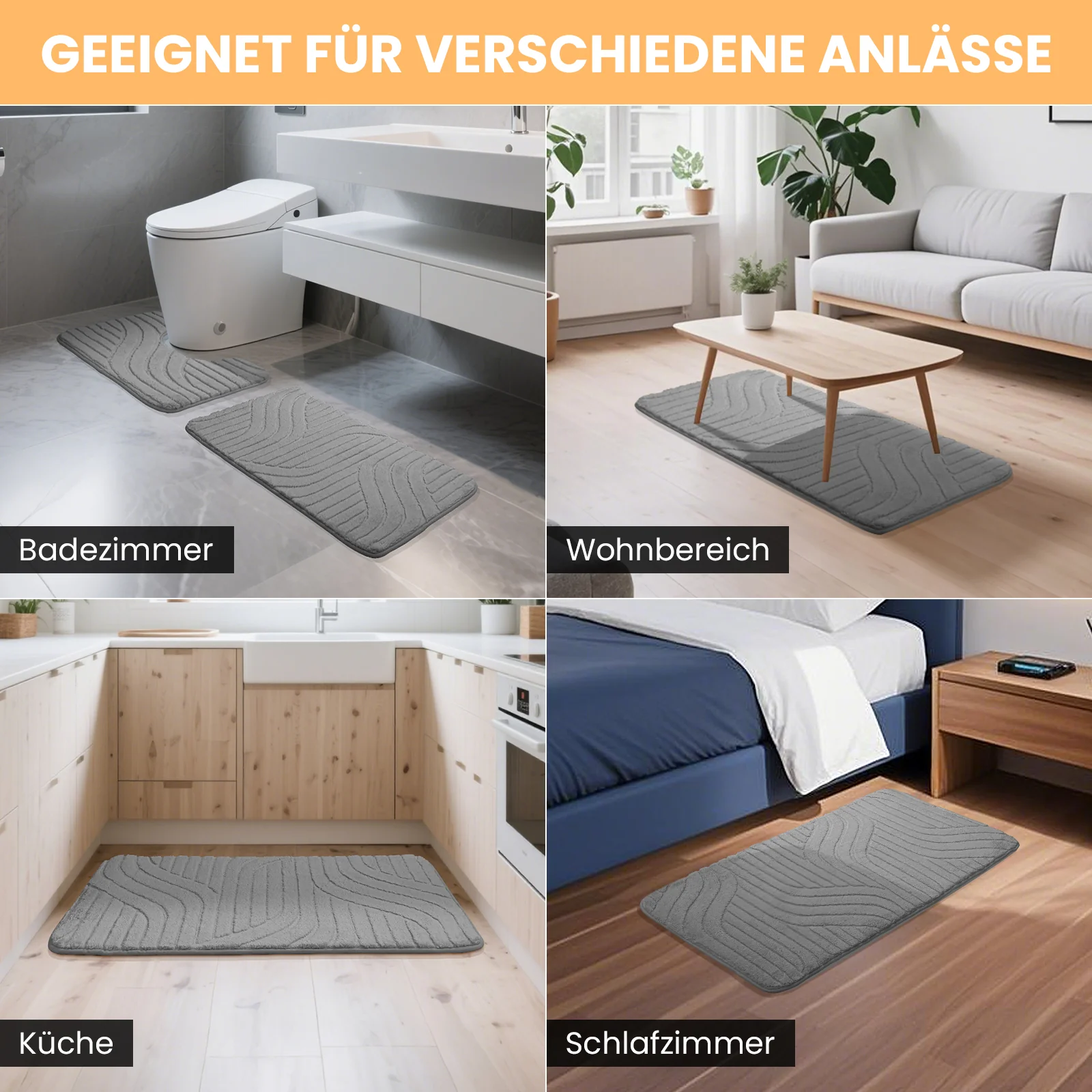 HOMELUX 2-teiliges Badematten-Set, rutschfest, weich, flauschig, inkl. WC-Vorleger mit Ausschnitt - Image 10