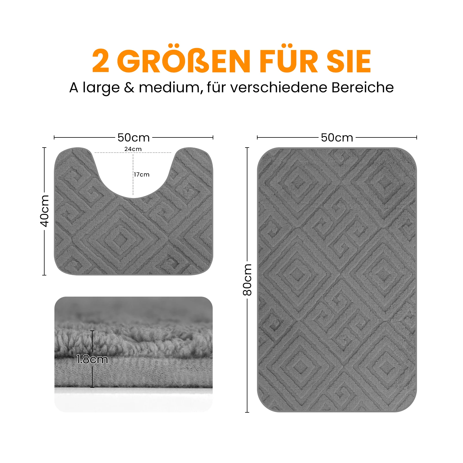 HOMELUX 2-teiliges Badematten-Set, rutschfest, weich, flauschig, inkl. WC-Vorleger mit Ausschnitt - Image 14