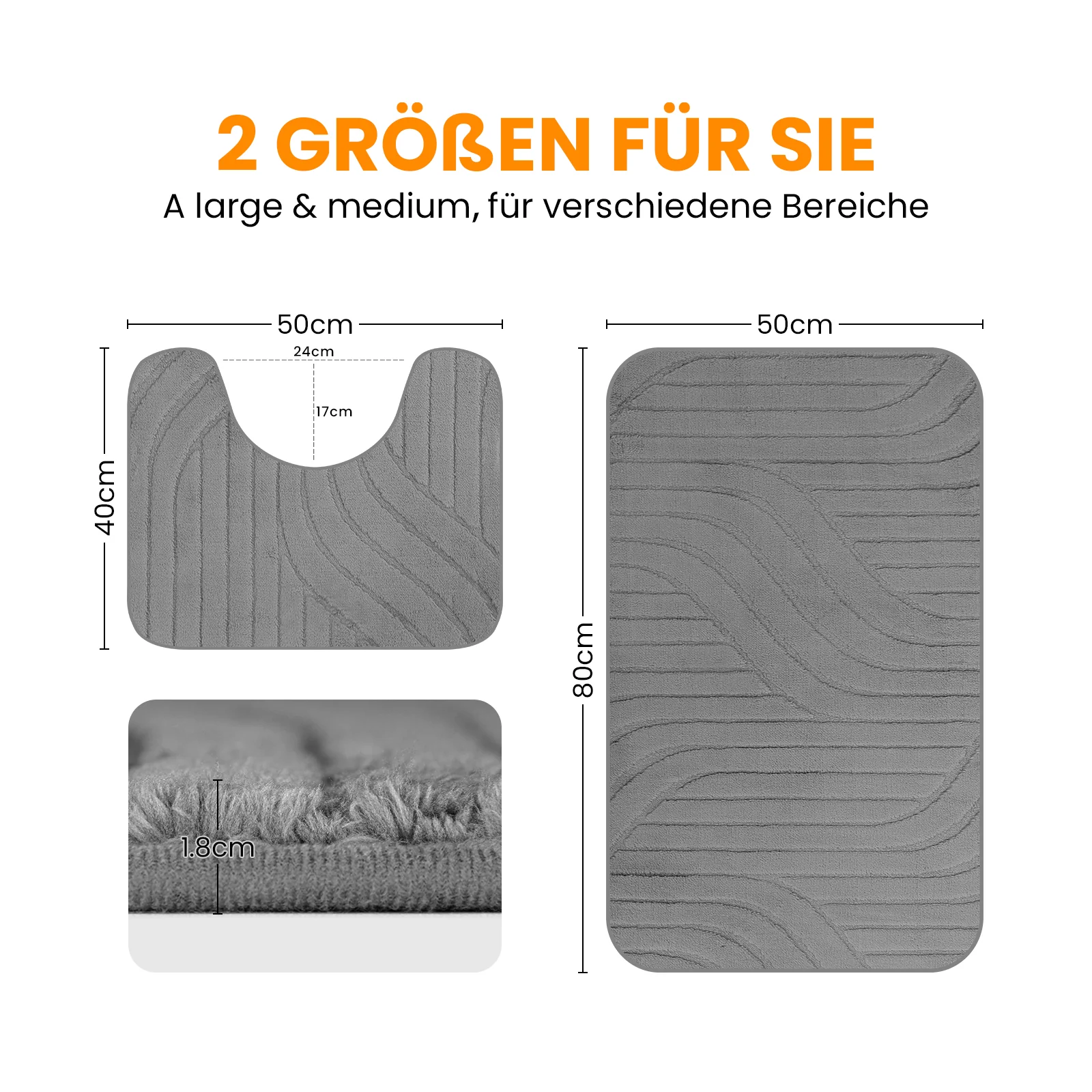 HOMELUX 2-teiliges Badematten-Set, rutschfest, weich, flauschig, inkl. WC-Vorleger mit Ausschnitt - Image 17