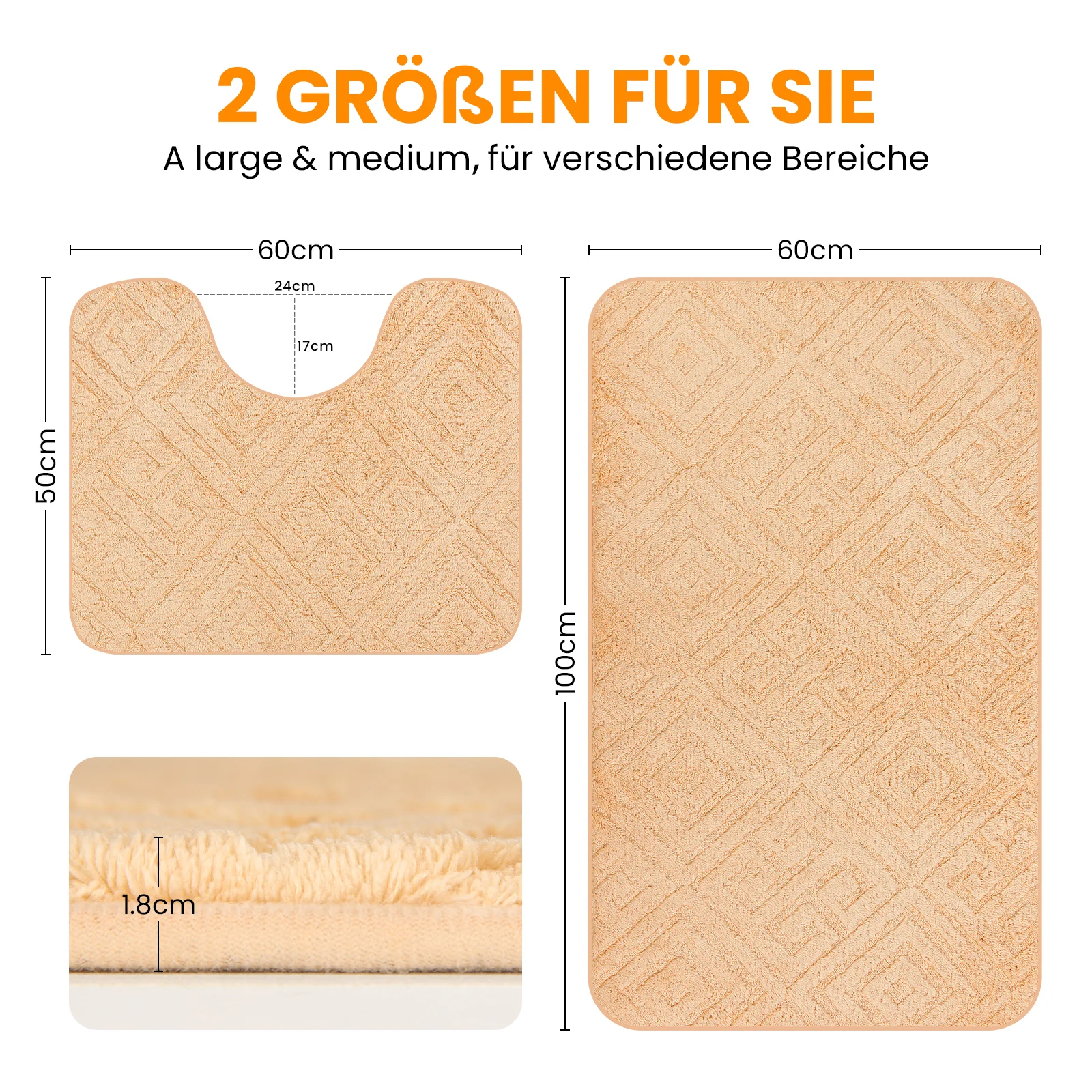 HOMELUX 2-teiliges Badematten-Set, rutschfest, weich, flauschig, inkl. WC-Vorleger mit Ausschnitt - Image 20