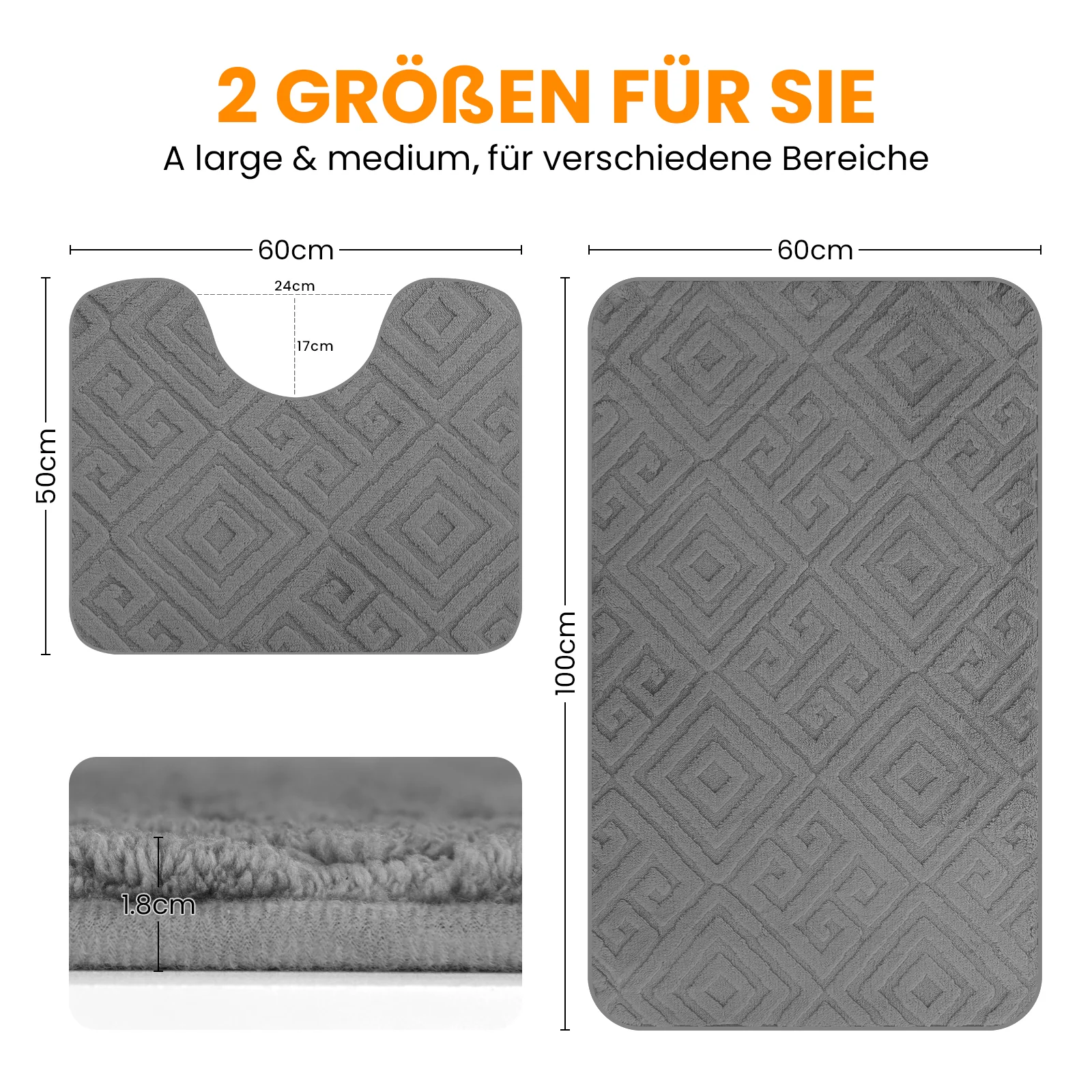 HOMELUX 2-teiliges Badematten-Set, rutschfest, weich, flauschig, inkl. WC-Vorleger mit Ausschnitt - Image 21