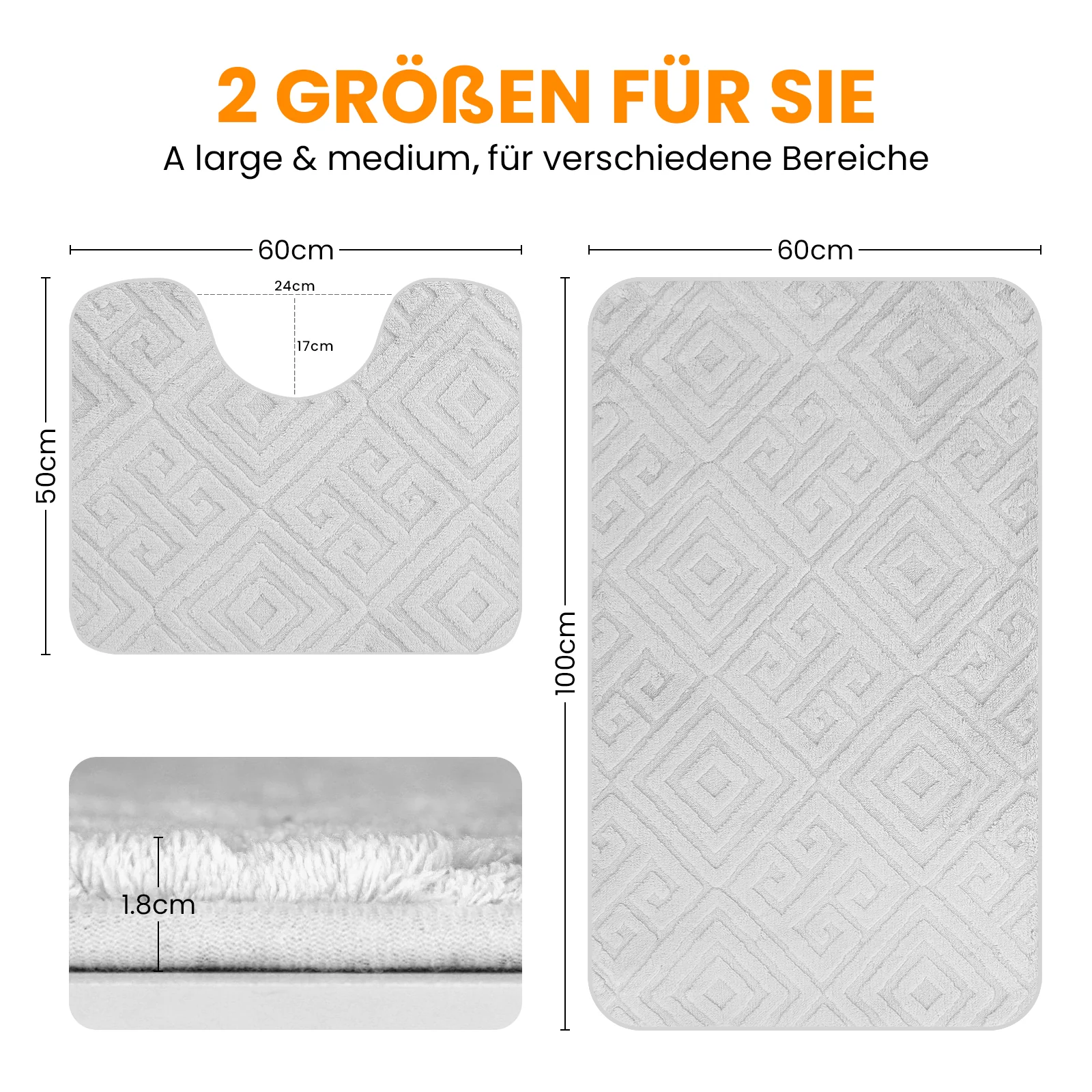 HOMELUX 2-teiliges Badematten-Set, rutschfest, weich, flauschig, inkl. WC-Vorleger mit Ausschnitt - Image 22