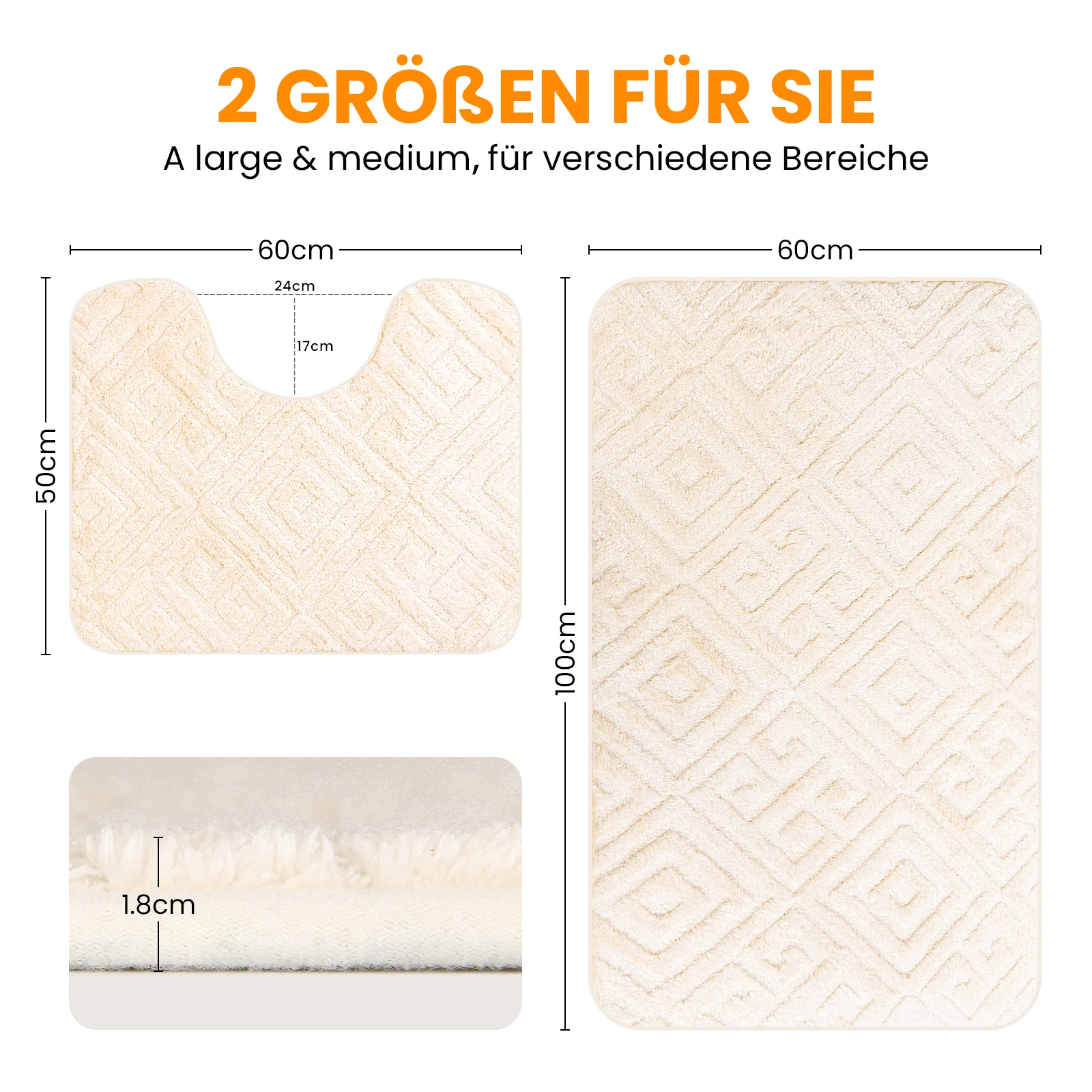 HOMELUX 2-teiliges Badematten-Set, rutschfest, weich, flauschig, inkl. WC-Vorleger mit Ausschnitt - Image 23