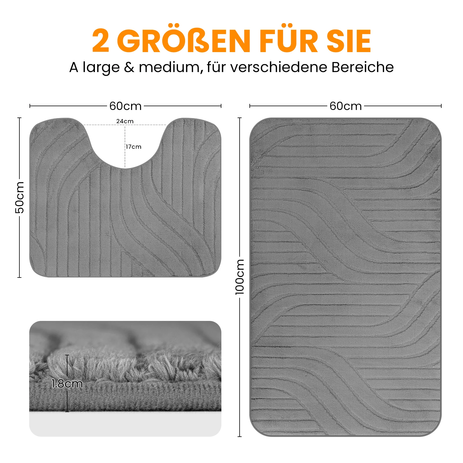 HOMELUX 2-teiliges Badematten-Set, rutschfest, weich, flauschig, inkl. WC-Vorleger mit Ausschnitt - Image 25