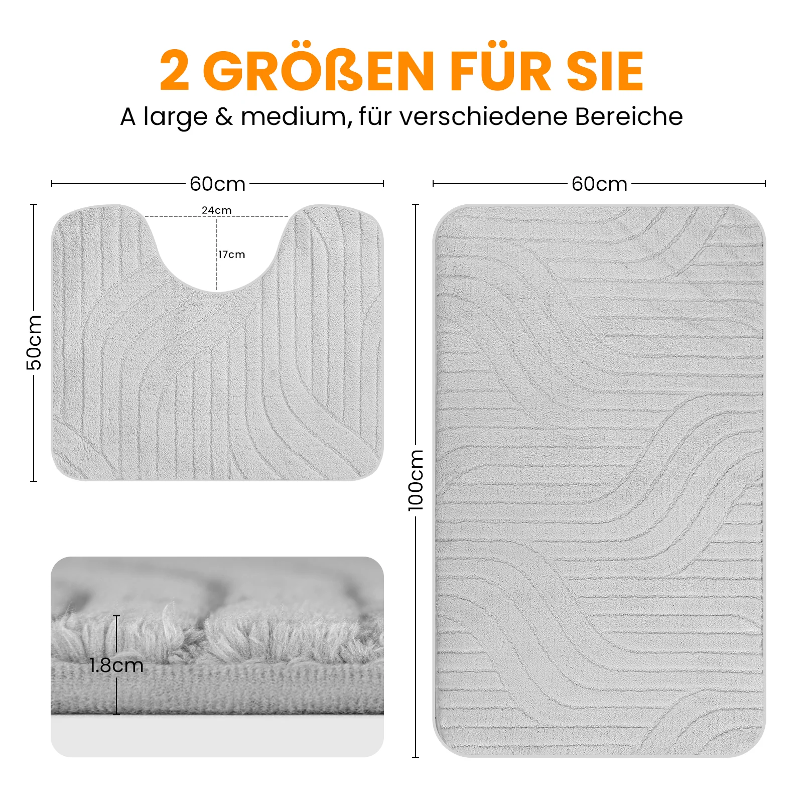 HOMELUX 2-teiliges Badematten-Set, rutschfest, weich, flauschig, inkl. WC-Vorleger mit Ausschnitt - Image 26