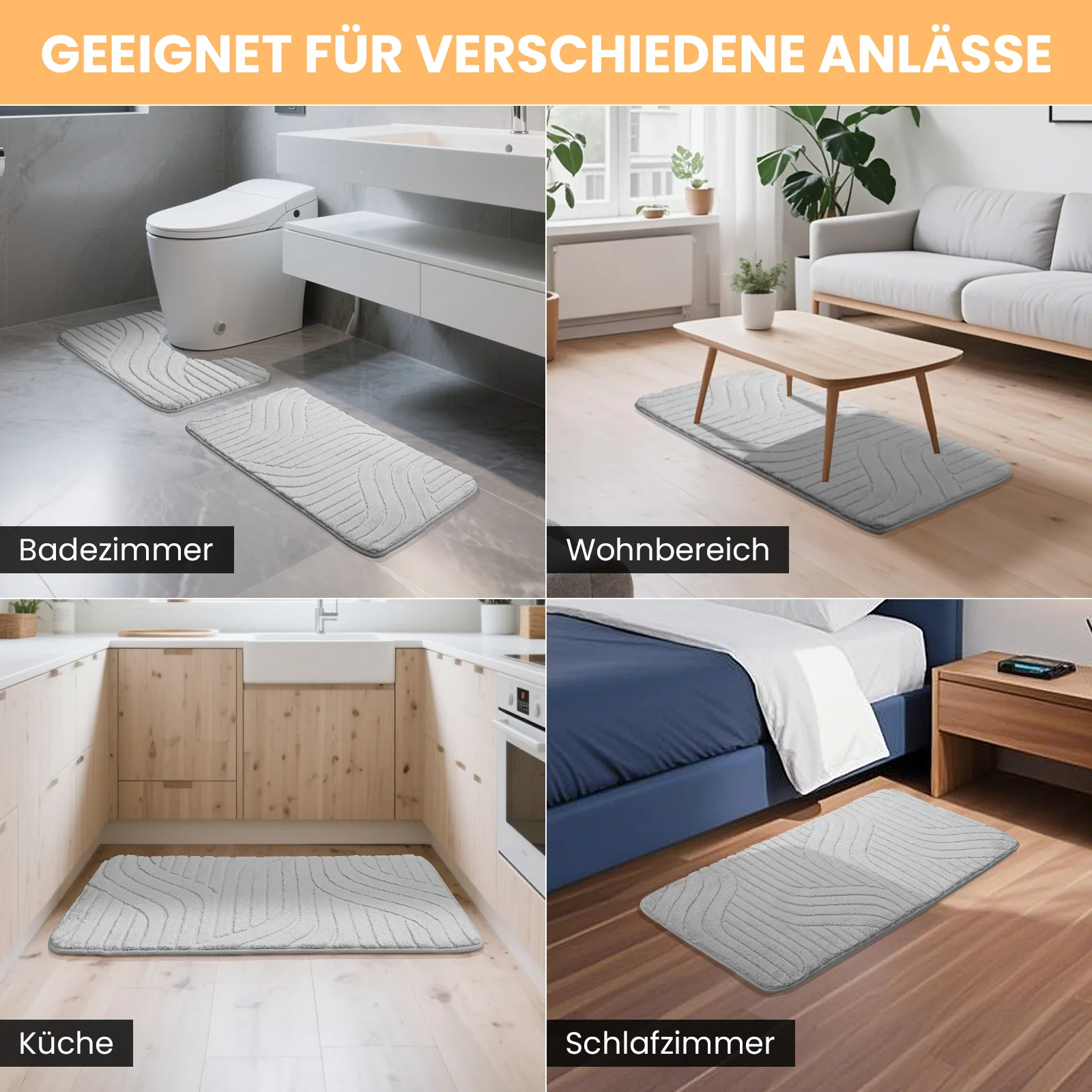 HOMELUX 2-teiliges Badematten-Set, rutschfest, weich, flauschig, inkl. WC-Vorleger mit Ausschnitt - Image 9