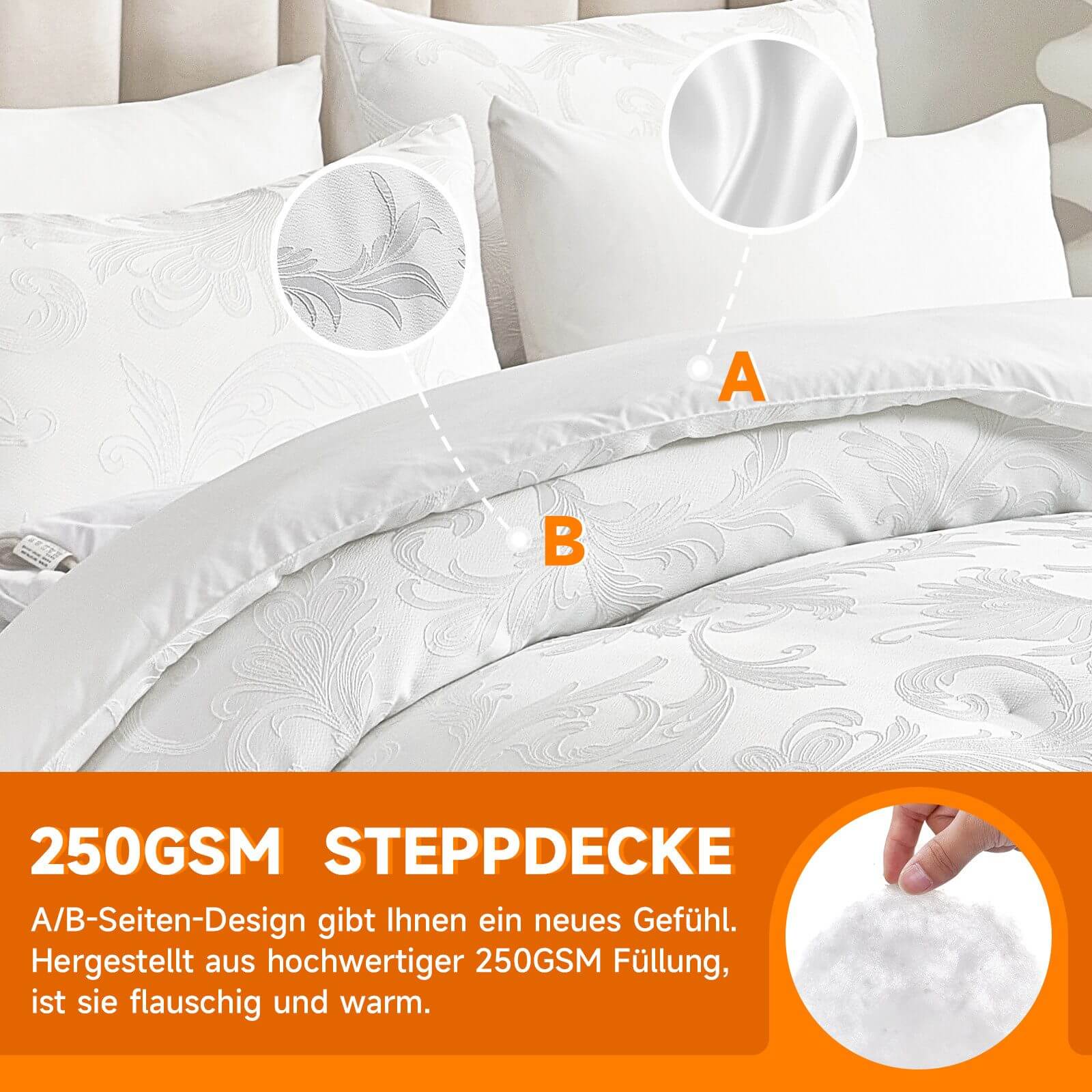 HOMELUX Bettwäsche Set 180x200, 6-teilig mit Steppdecke 220x240, 4 Kissenbezüge 50x70, Mikrofaser, bügelfrei - Image 4