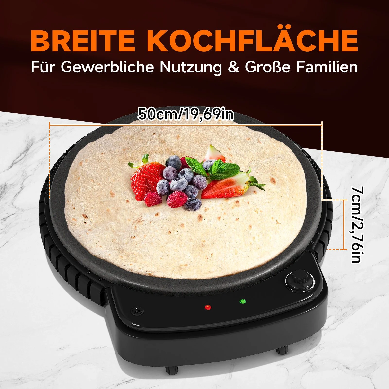 HOMELUX Crêpesmaker 2500W Ø50 cm Pancakemaker, Temperaturregler , Crêpesmaker - Image 4