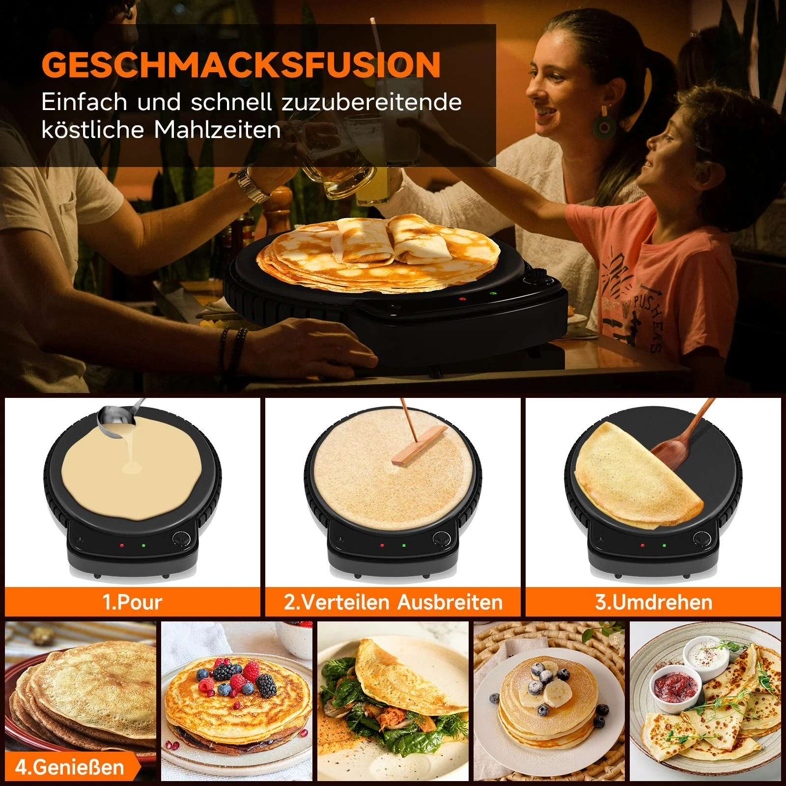 HOMELUX Crêpesmaker 2500W Ø50 cm Pancakemaker, Temperaturregler , Crêpesmaker - Image 6