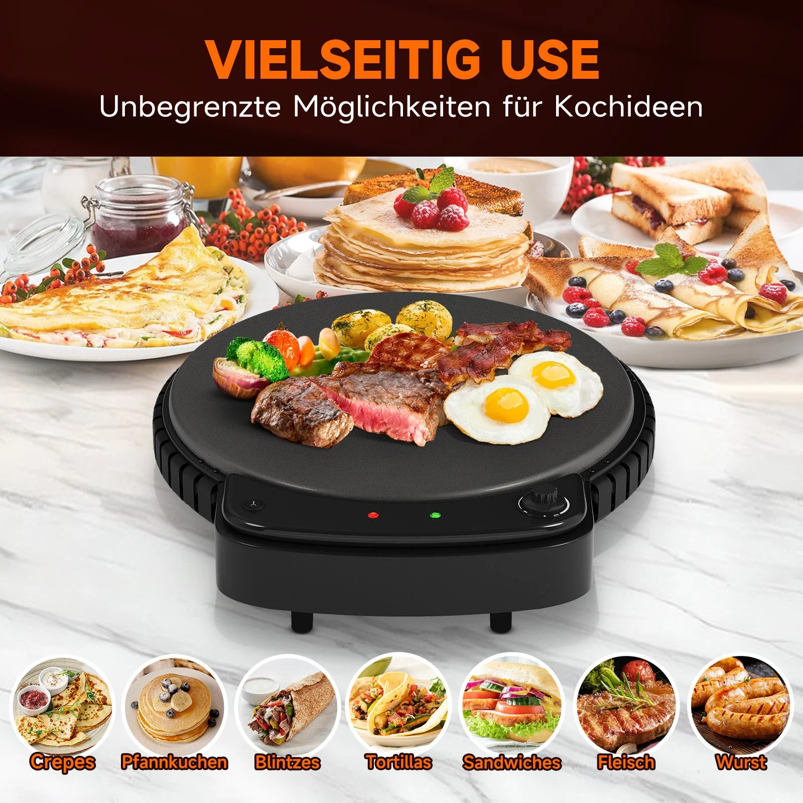 HOMELUX Crêpesmaker 2500W Ø50 cm Pancakemaker, Temperaturregler , Crêpesmaker - Image 7