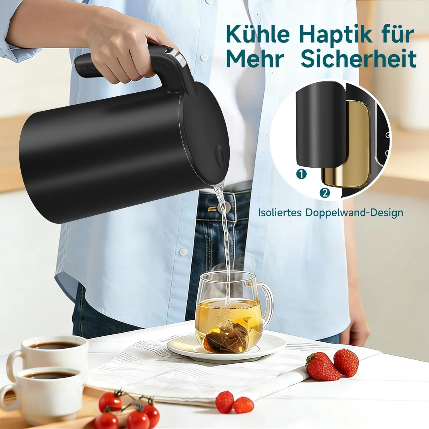 HOMELUX Digitaler Wasserkocher 1,7L mit Temperatureinstellung 40-100°C, 2200W, 100% Edelstahl Innen, Cool-Touch & Warmhaltefunktion - Image 3