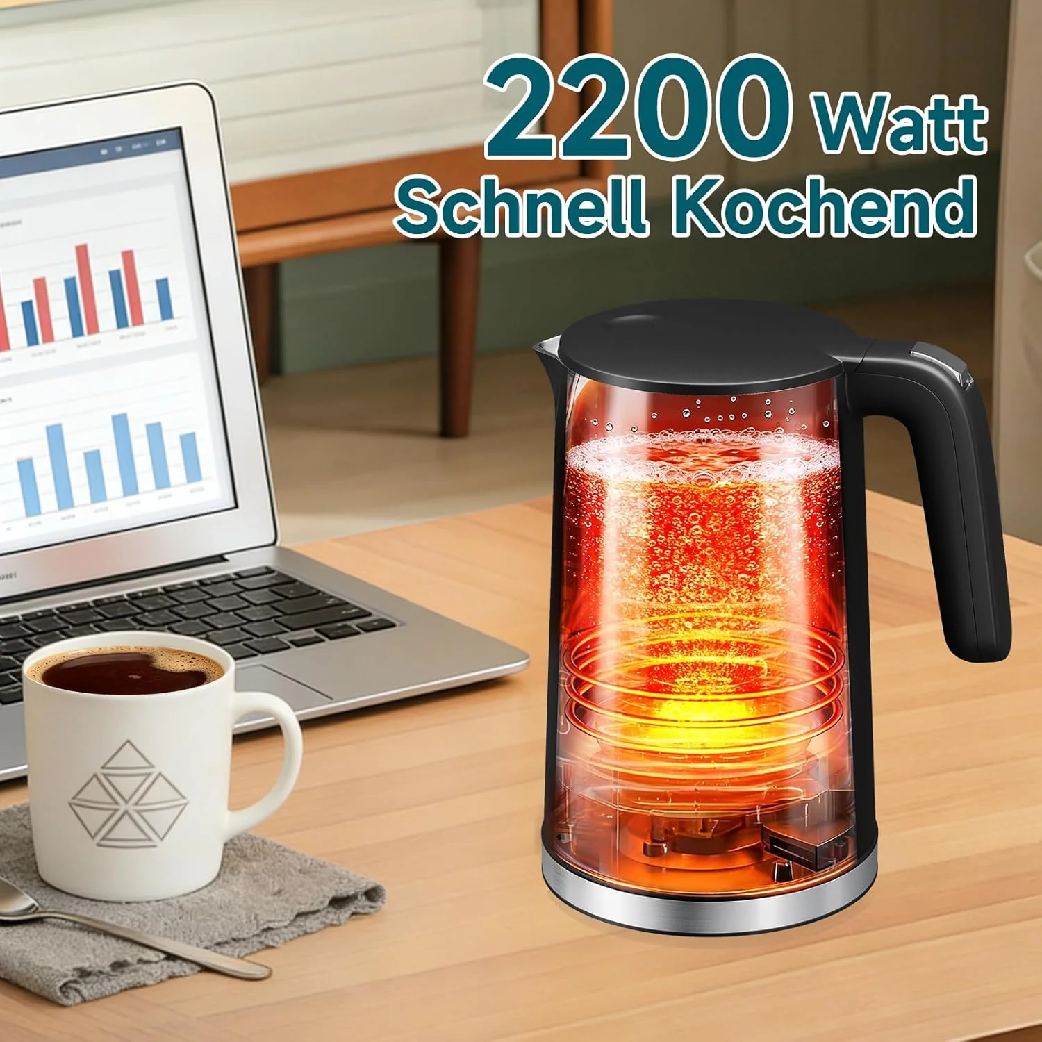 HOMELUX Digitaler Wasserkocher 1,7L mit Temperatureinstellung 40-100°C, 2200W, 100% Edelstahl Innen, Cool-Touch & Warmhaltefunktion - Image 5