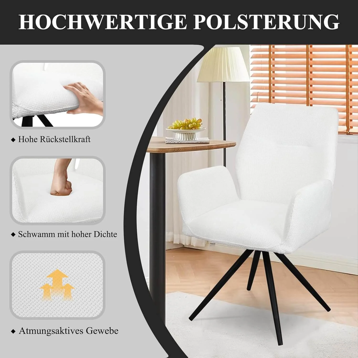 HOMELUX Drehstühle 2er-Set Polsterstühle mit Metallbeinen & Rückenlehne, bis 110 kg. Für Esszimmer/Küche - Image 10