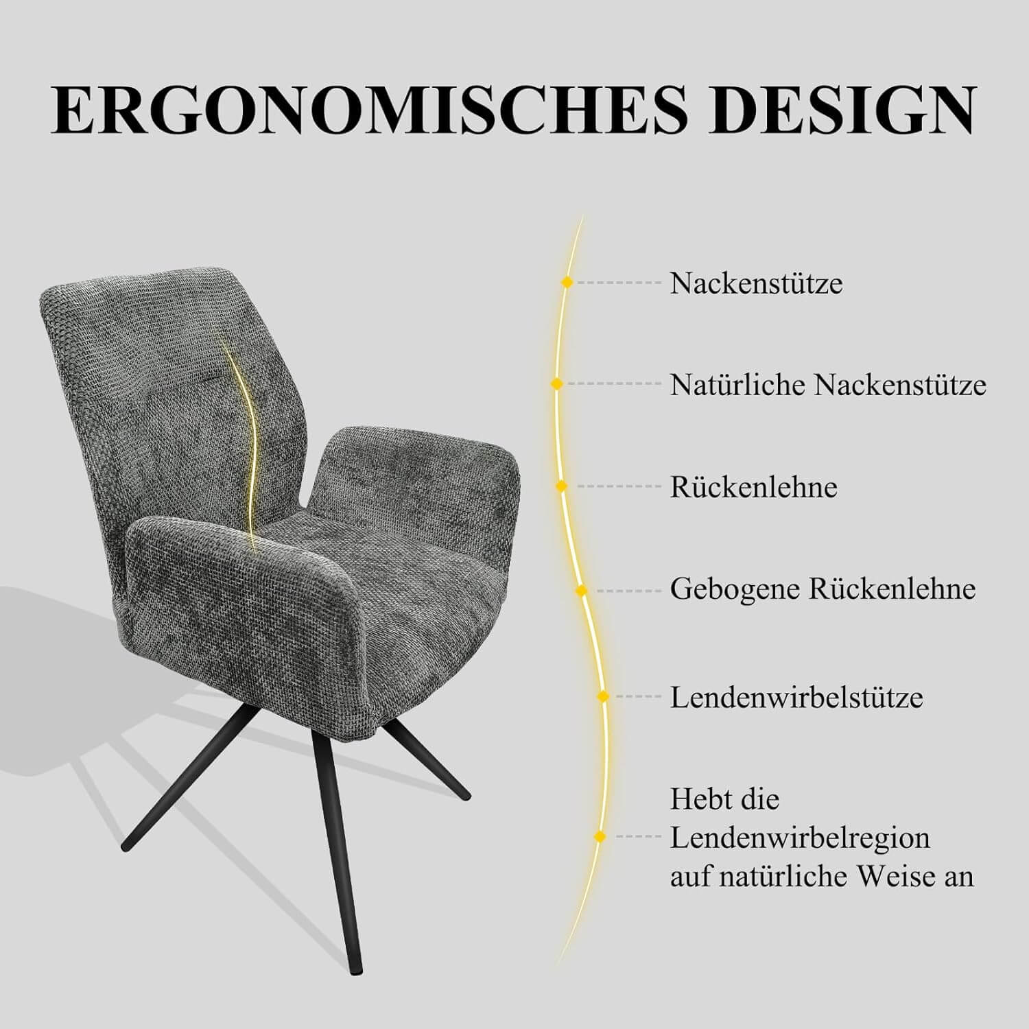 HOMELUX Drehstühle 2er-Set Polsterstühle mit Metallbeinen & Rückenlehne, bis 110 kg. Für Esszimmer/Küche - Image 15
