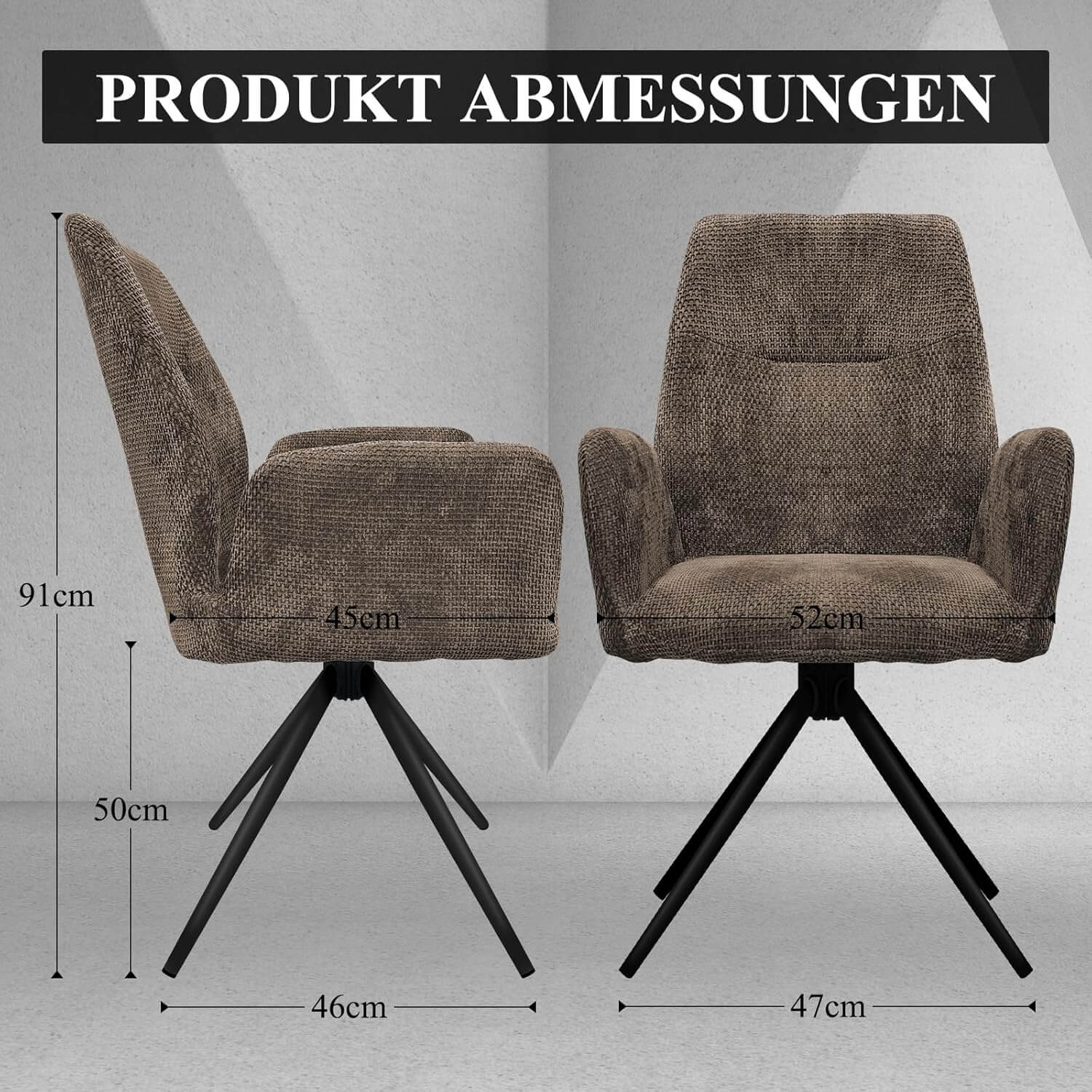 HOMELUX Drehstühle 2er-Set Polsterstühle mit Metallbeinen & Rückenlehne, bis 110 kg. Für Esszimmer/Küche - Image 3