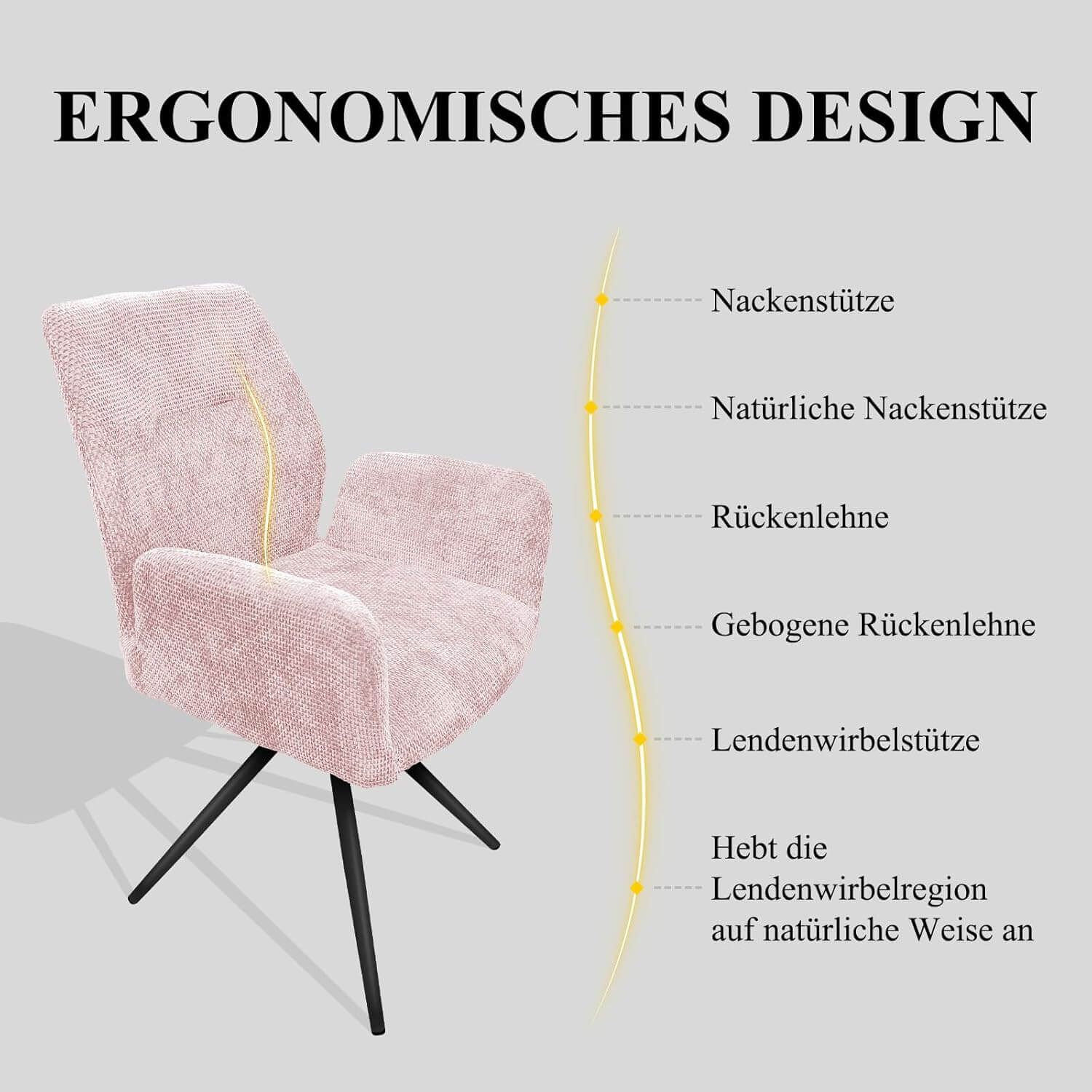 HOMELUX Drehstühle 2er-Set Polsterstühle mit Metallbeinen & Rückenlehne, bis 110 kg. Für Esszimmer/Küche - Image 5