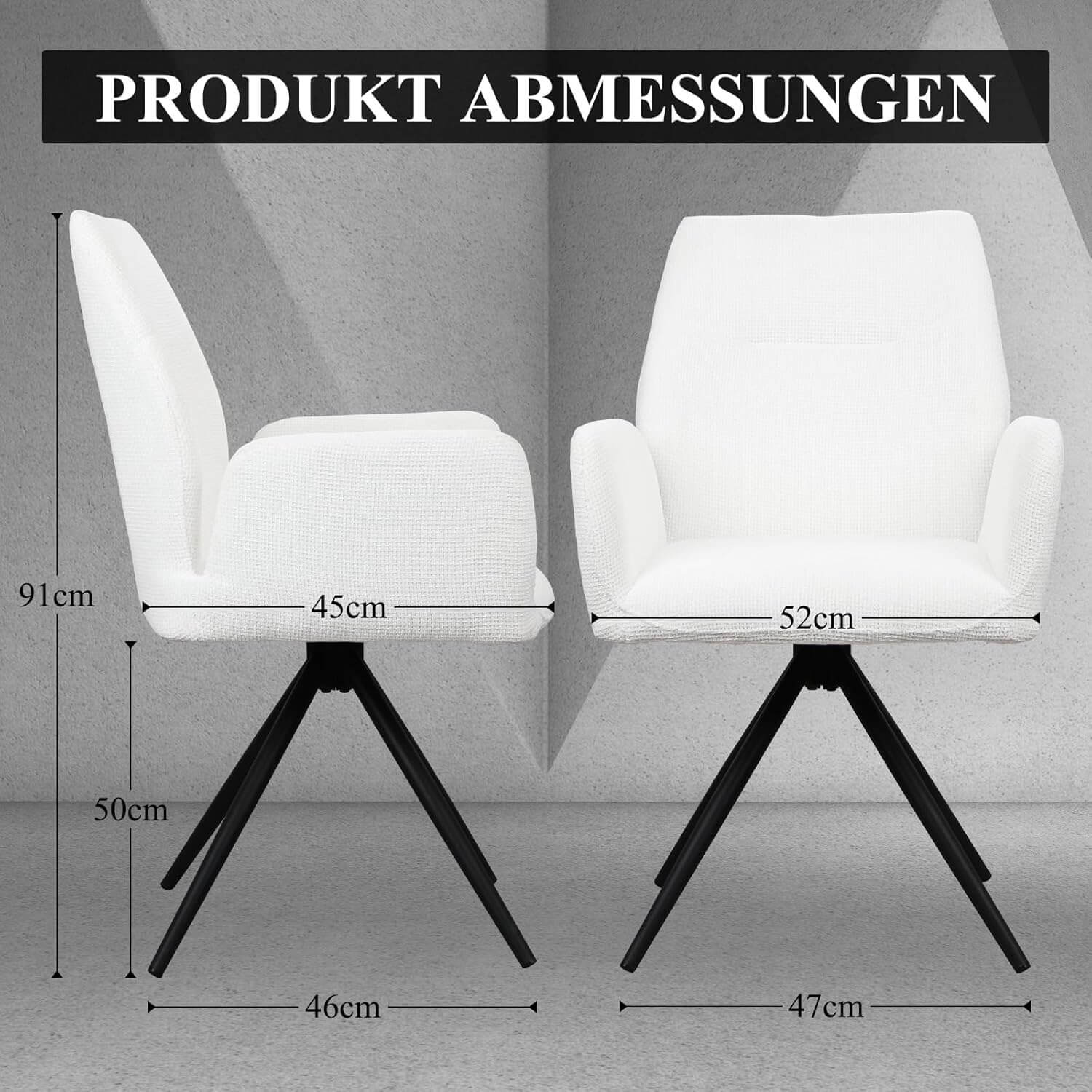 HOMELUX Drehstühle 2er-Set Polsterstühle mit Metallbeinen & Rückenlehne, bis 110 kg. Für Esszimmer/Küche - Image 9