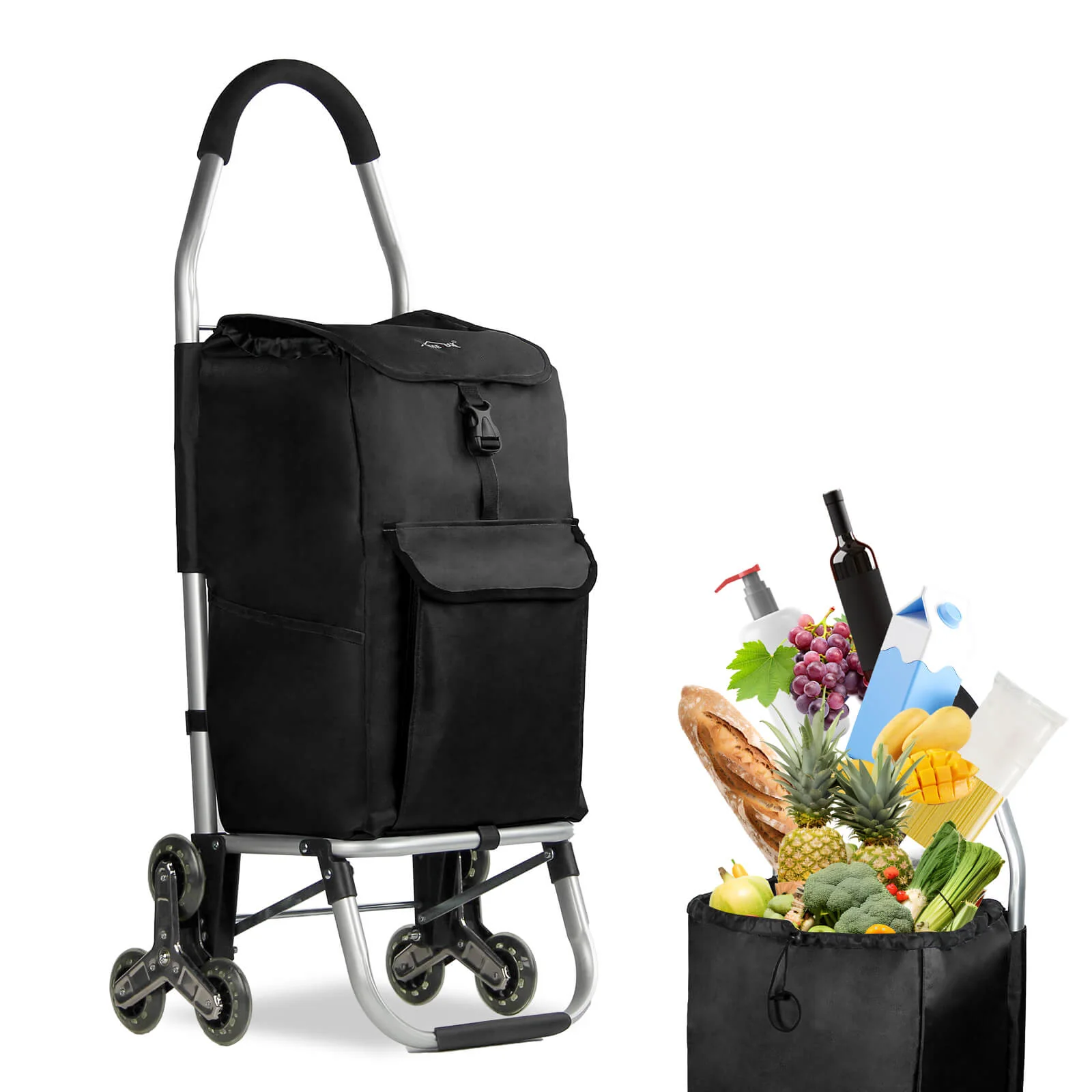 HOMELUX Einkaufstrolley, klappbar, stabil, 41 L Kapazität, multifunktional, Handwagen mit Rollen, abnehmbare Tasche, dreieckige Räder - Image 11