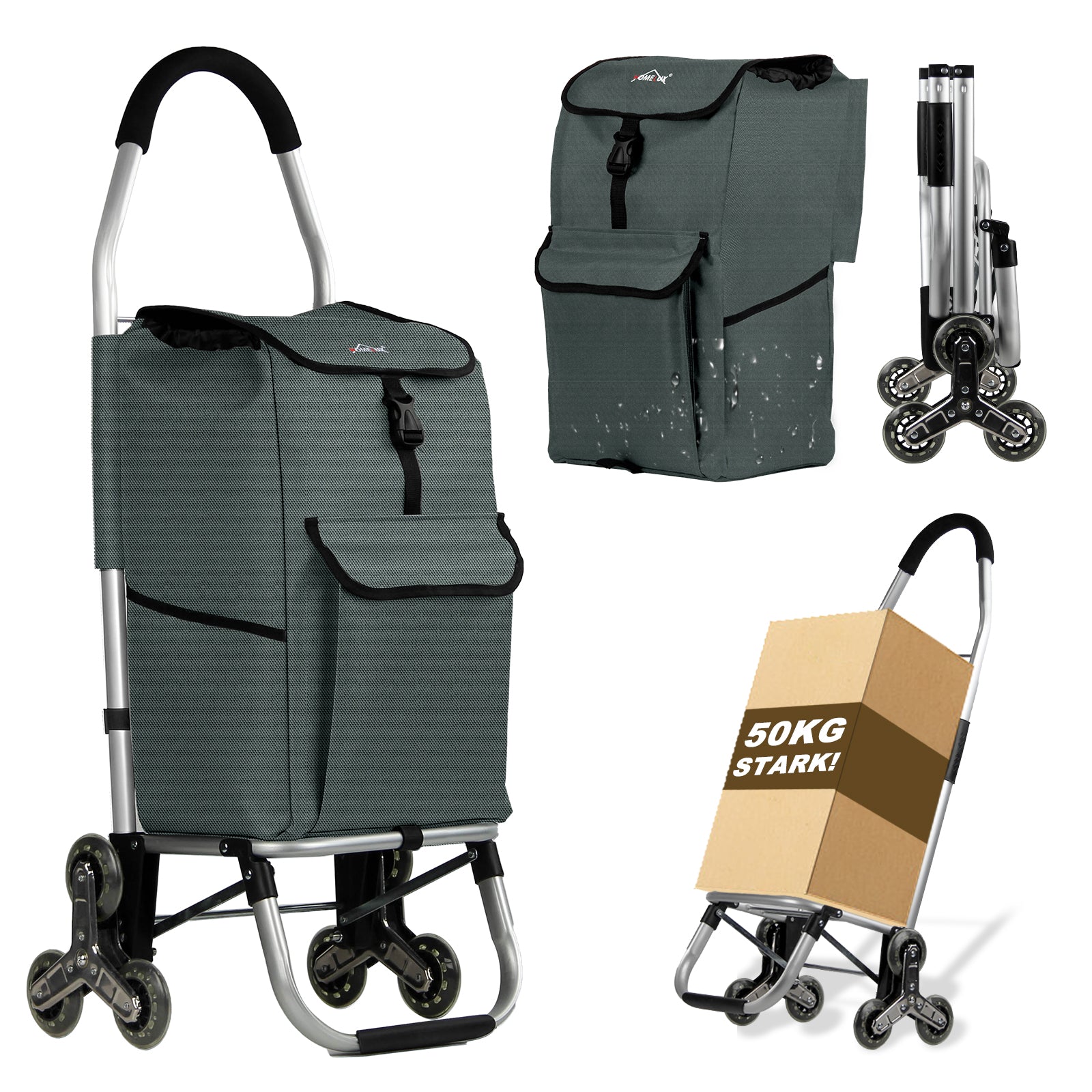 HOMELUX Einkaufstrolley, klappbar, stabil, 41 L Kapazität, multifunktional, Handwagen mit Rollen, abnehmbare Tasche, dreieckige Räder - Image 3