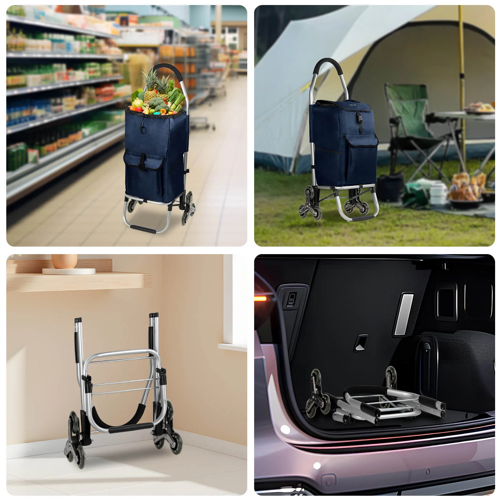 HOMELUX Einkaufstrolley, klappbar, stabil, 41 L Kapazität, multifunktional, Handwagen mit Rollen, abnehmbare Tasche, dreieckige Räder - Image 9