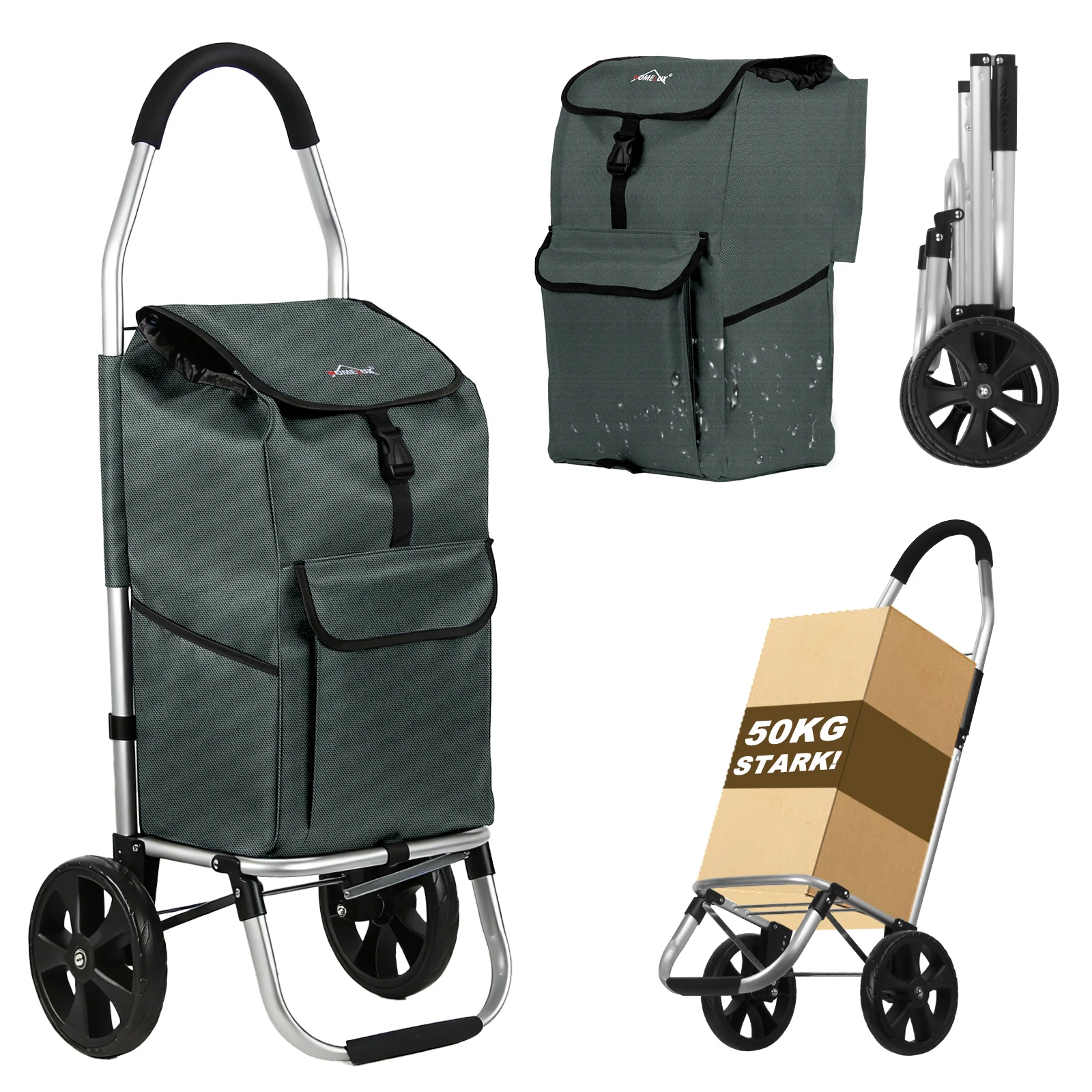 HOMELUX Einkaufstrolley Stabiler, klappbarer mit 41 L Kapazität, multifunktionalem Handwagen, Rollen und abnehmbarer Tasche - Image 12
