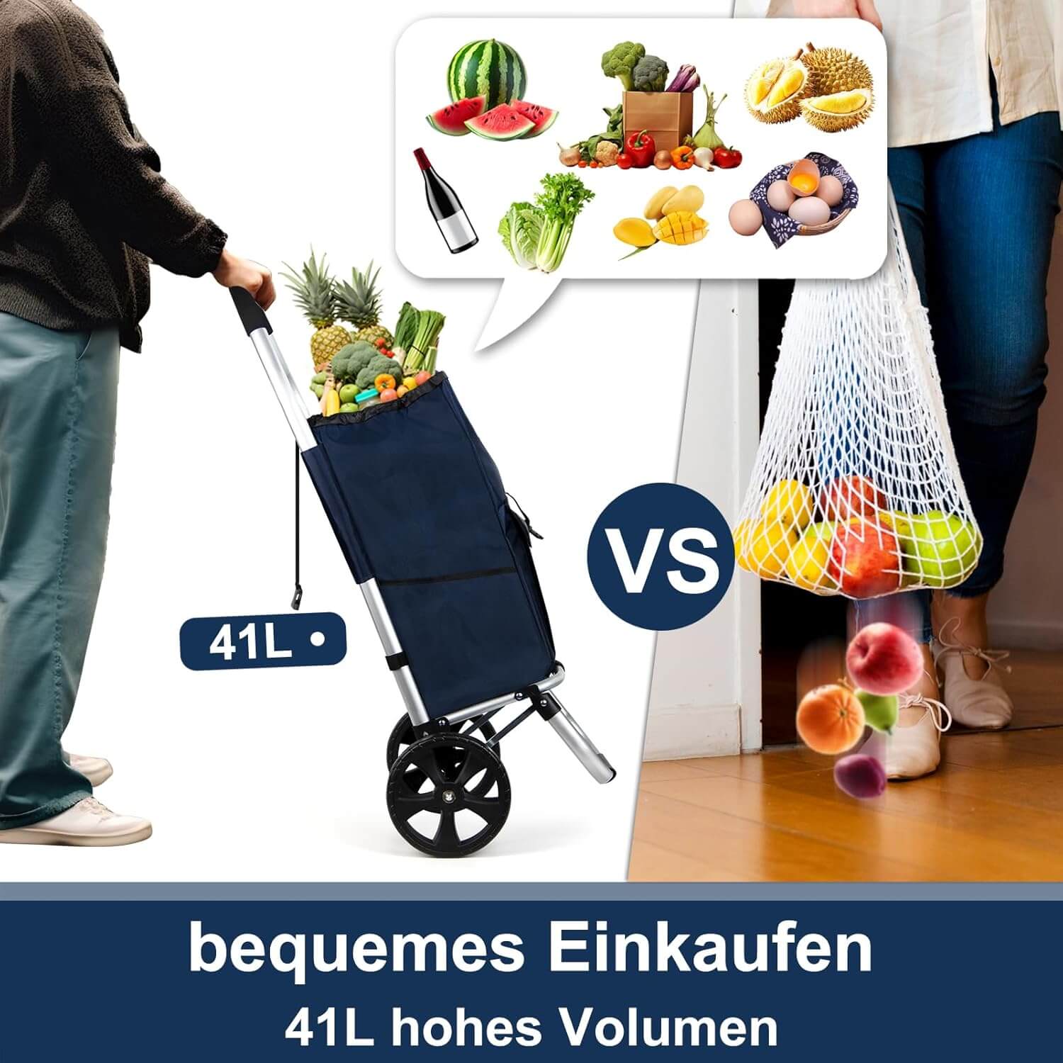 HOMELUX Einkaufstrolley Stabiler, klappbarer mit 41 L Kapazität, multifunktionalem Handwagen, Rollen und abnehmbarer Tasche - Image 4