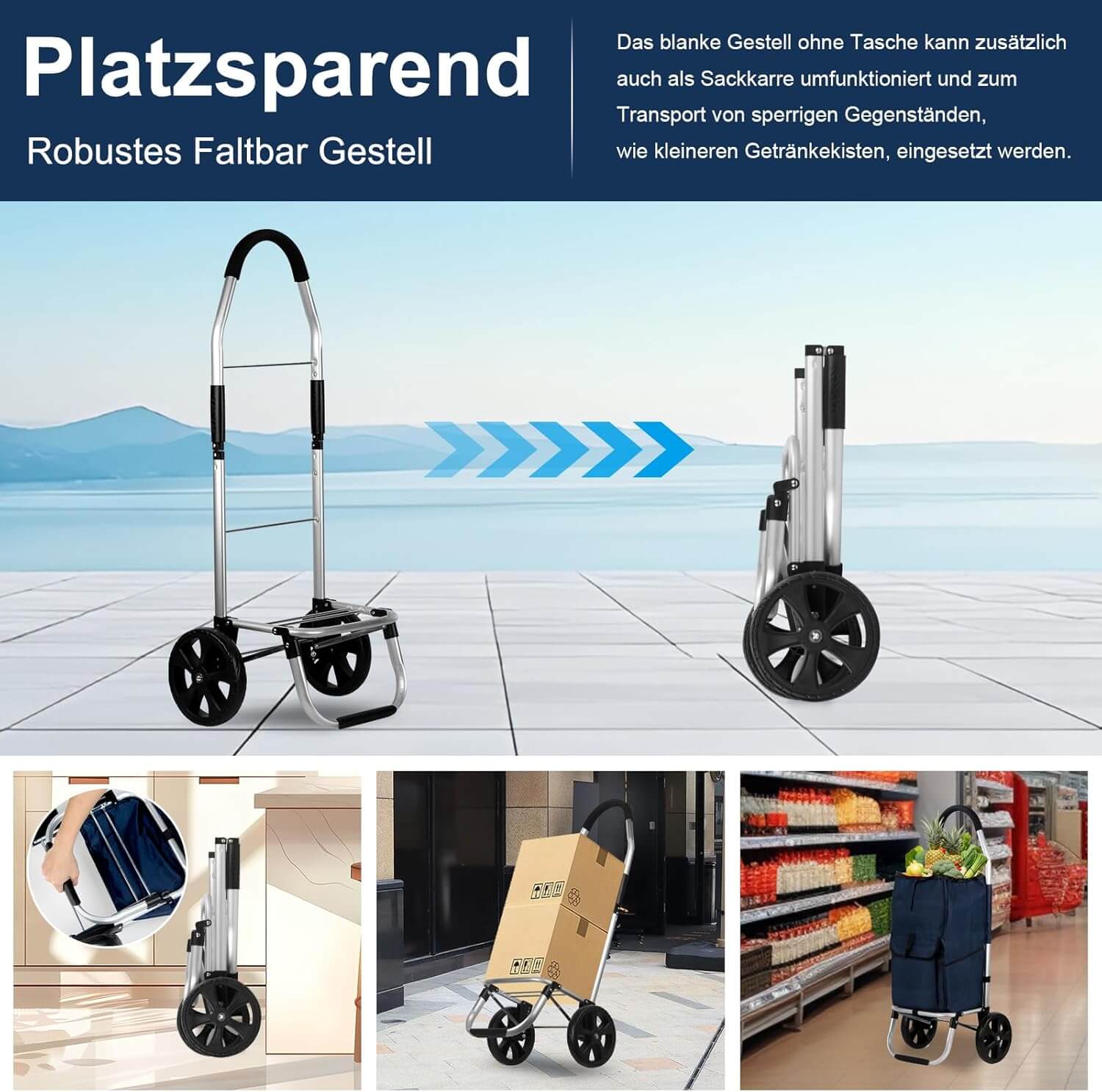 HOMELUX Einkaufstrolley Stabiler, klappbarer mit 41 L Kapazität, multifunktionalem Handwagen, Rollen und abnehmbarer Tasche - Image 5